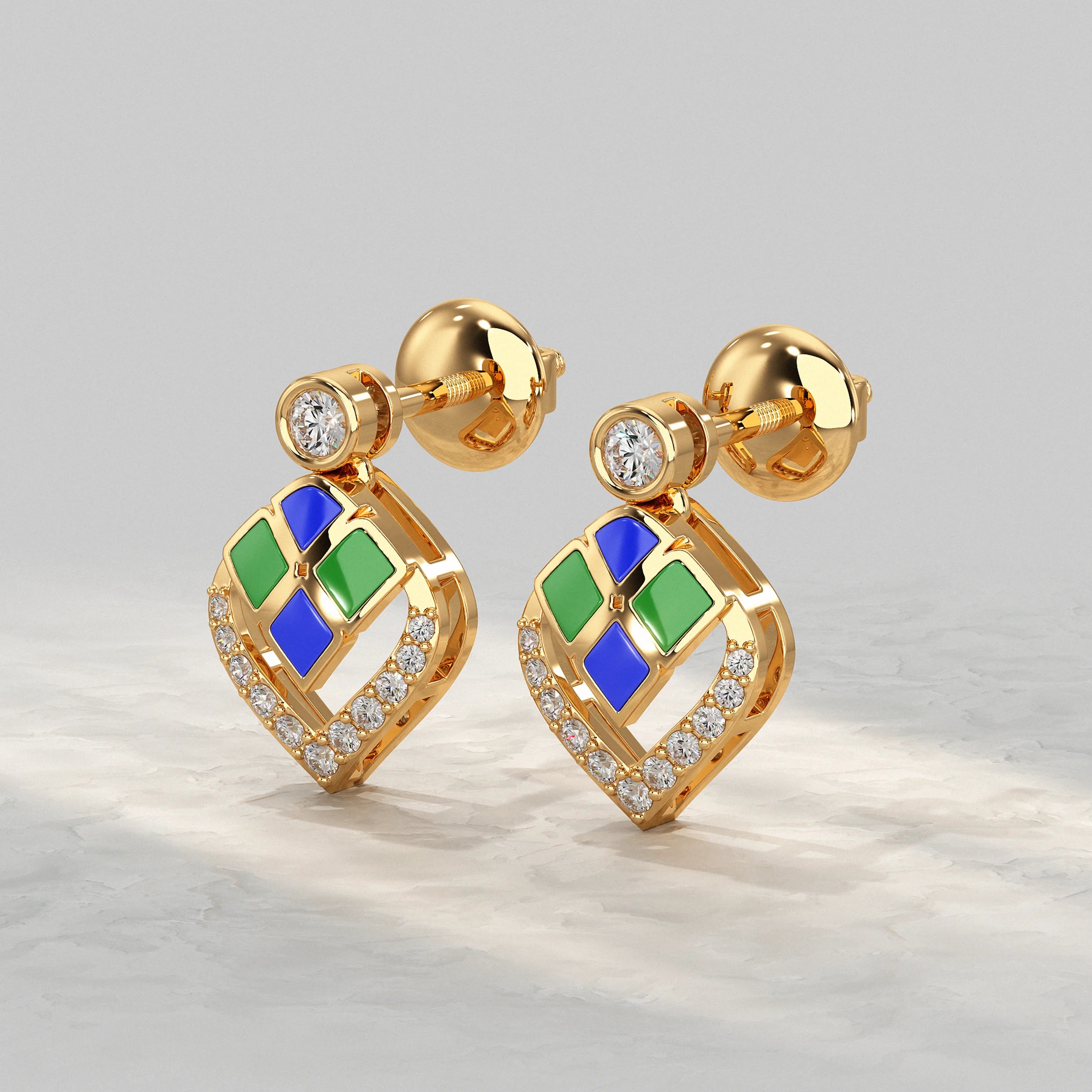 Unique Style Enamel Lab Diamond Stud Earrings