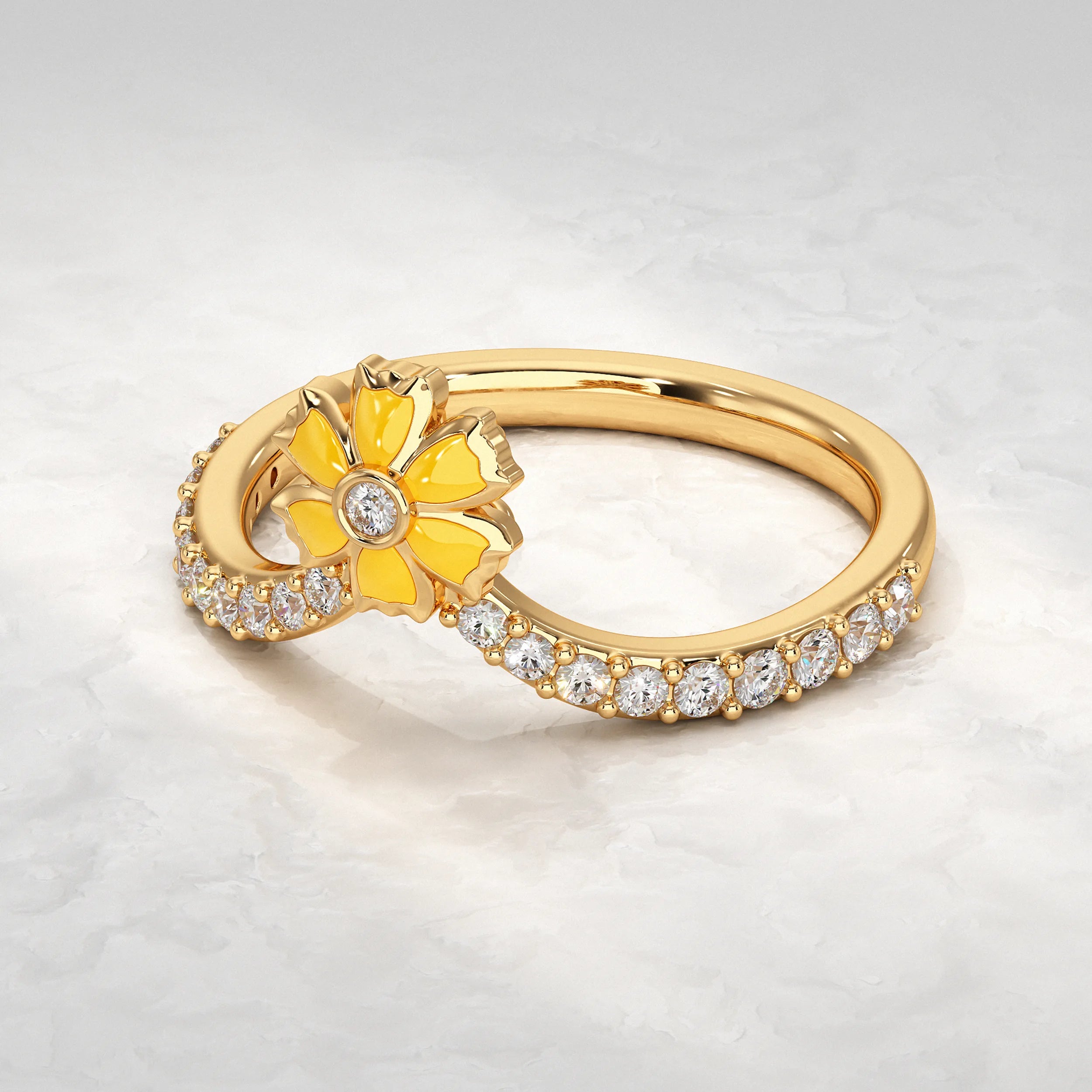 Daisy Flower Curved Wedding Band Rings