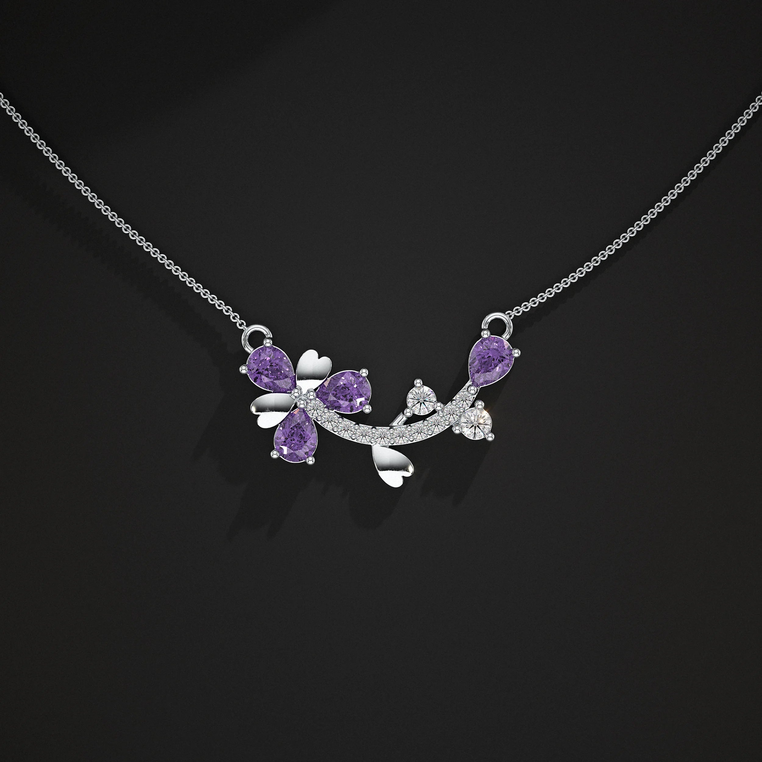 Pear Amethyst And Lab Diamond Pendant Pendant