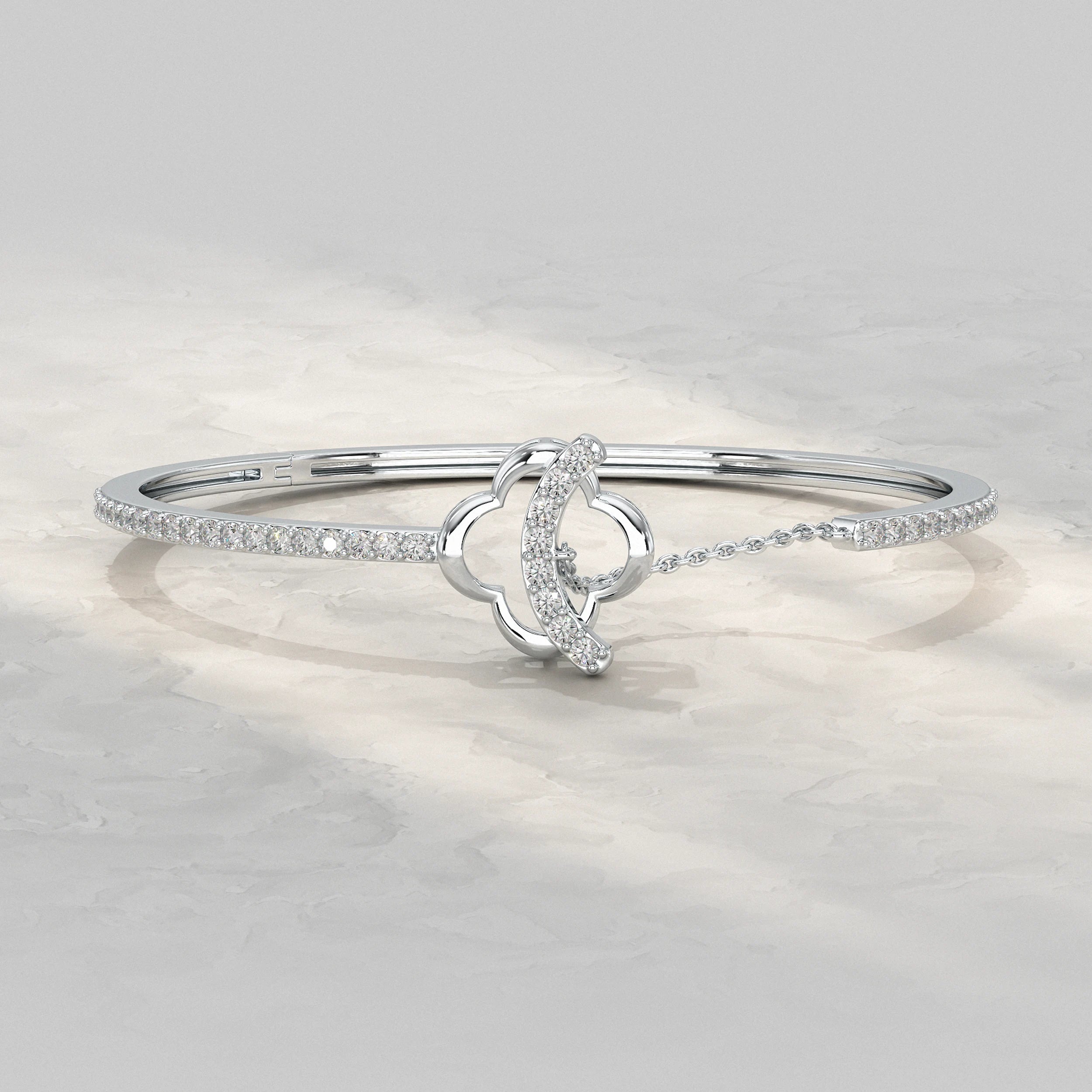 Round Lab Diamond Clover Motif Bangle Bracelet