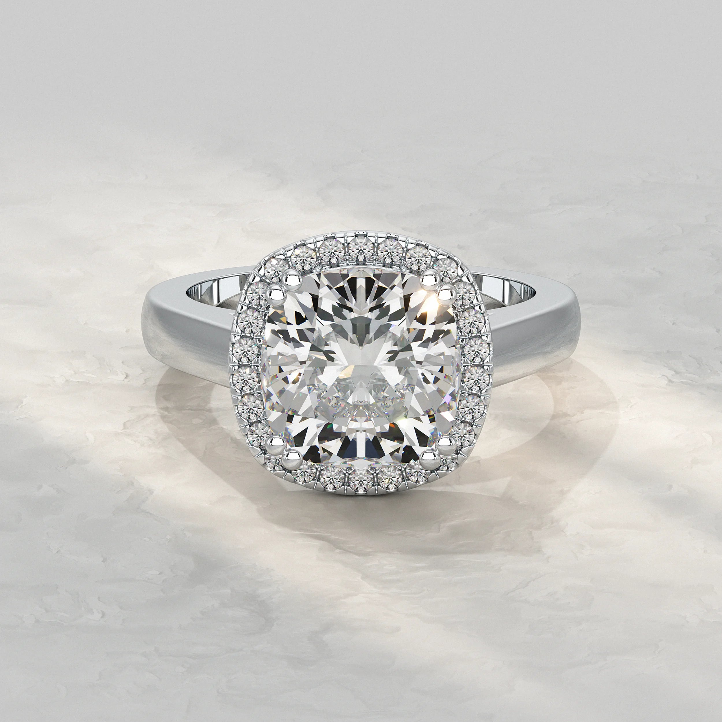 Cushion Cut Halo Solitaire Engagement Ring Rings