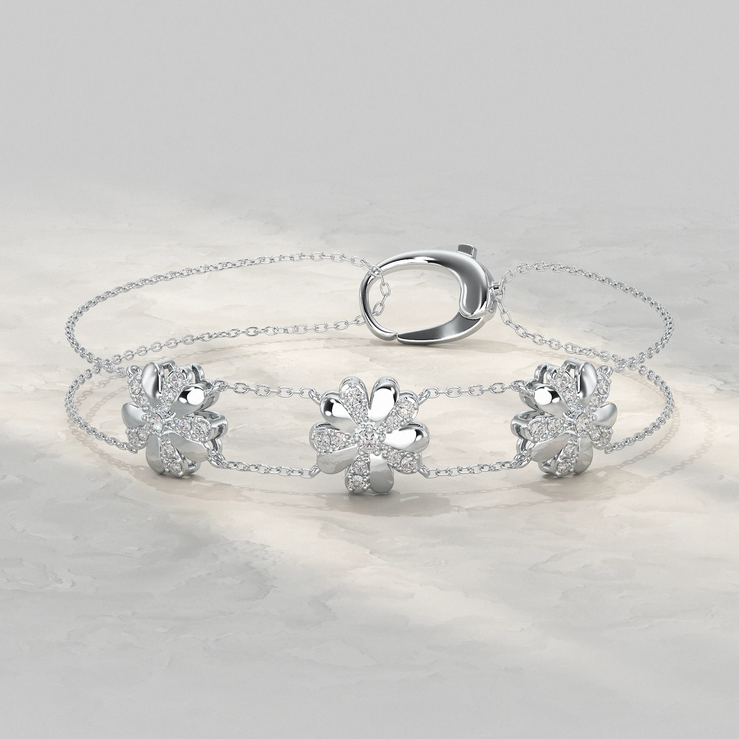 Diamond Triple Floral Double Chain Bracelet Bracelet