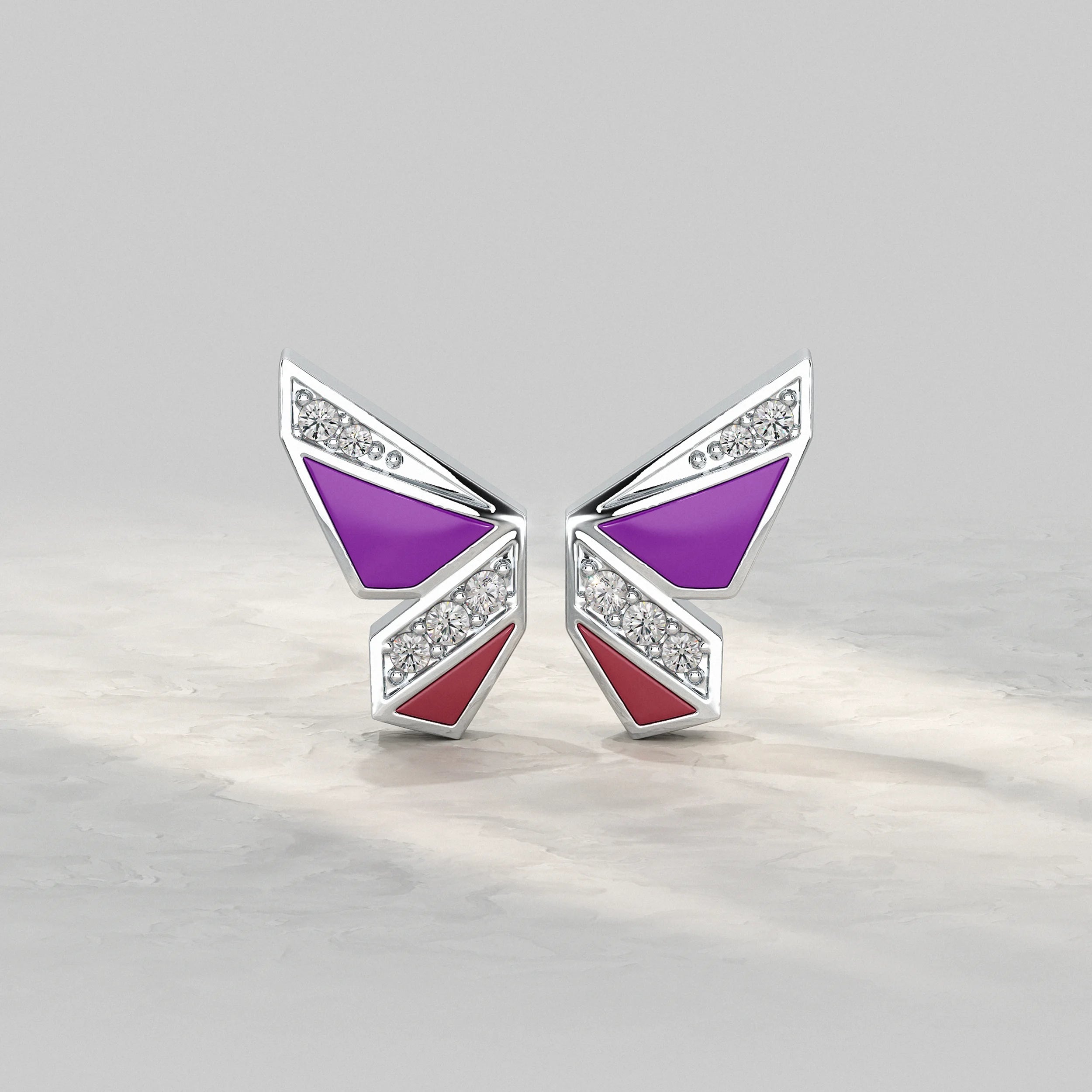 Purple Enamel Butterfly Lab Diamond Stud Earrings Earrings