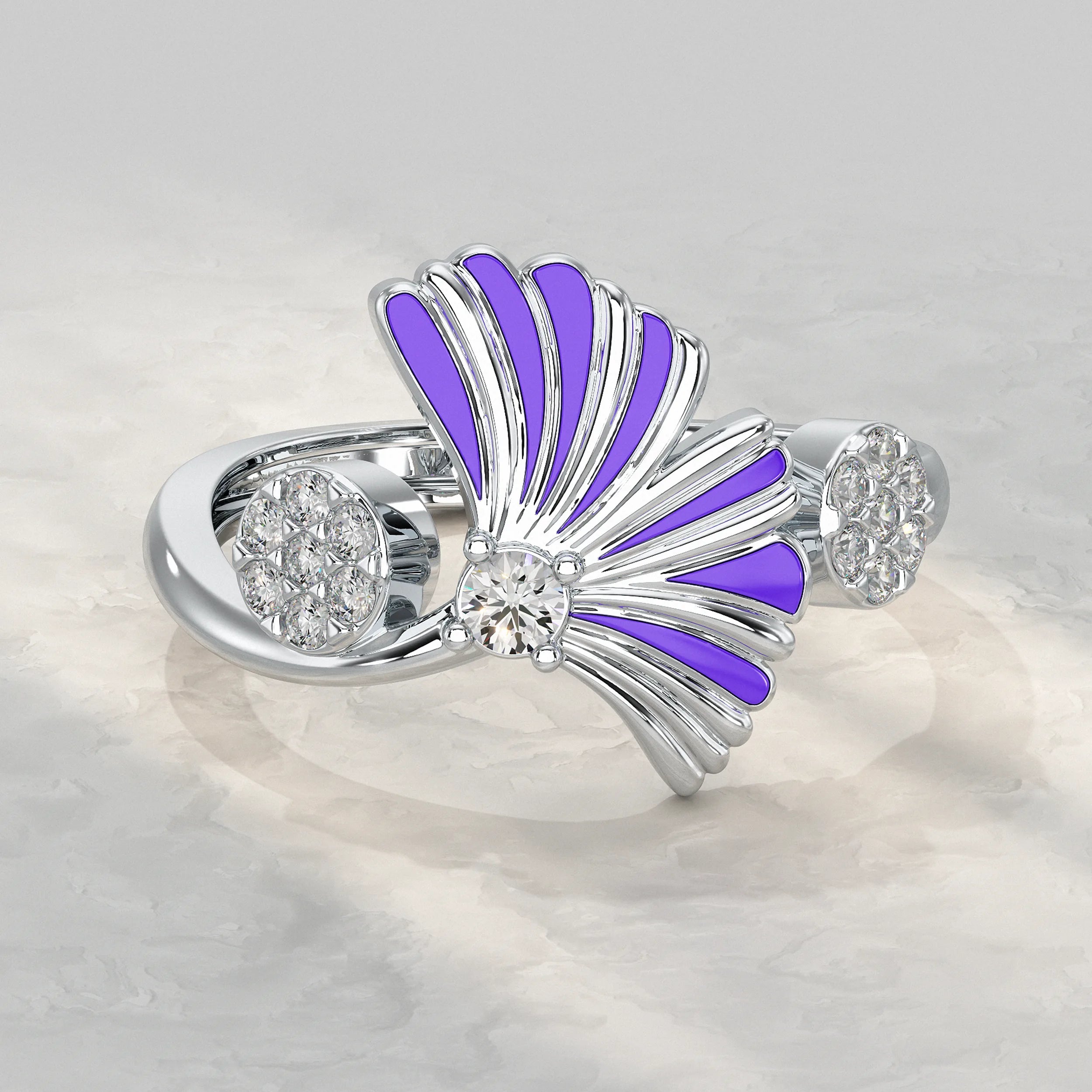 Enamel Flower Shape Lab Diamond Ring Rings