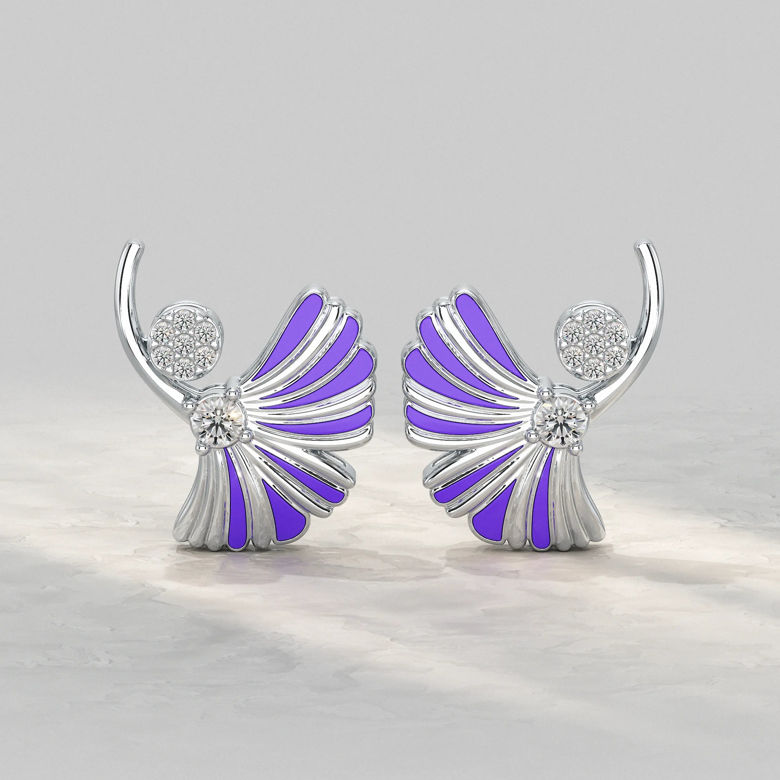 Enamel Flower Shape Lab Diamond Stud Earrings Earrings