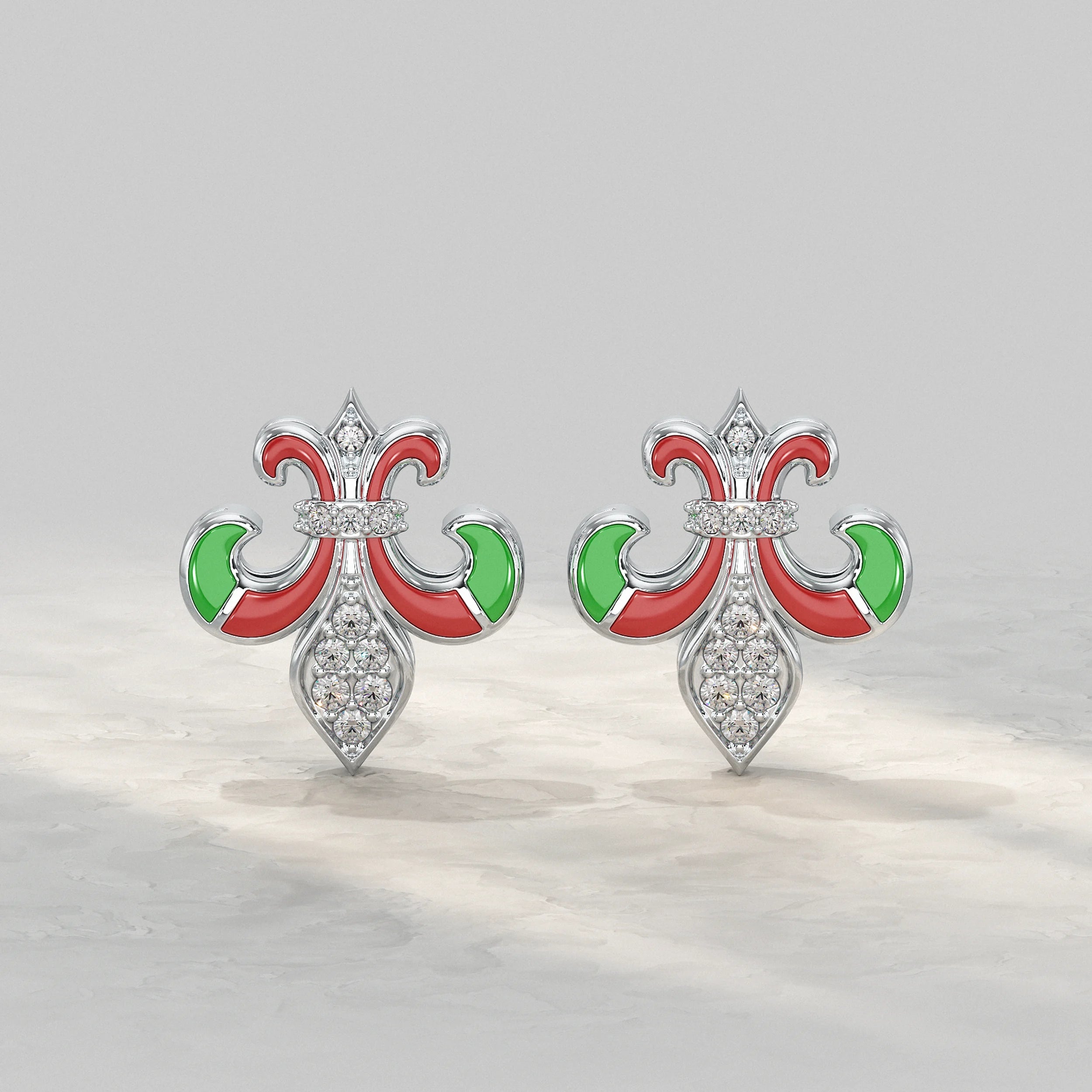 Enamel Diamond Fleur-de-Lis Stud Earrings Earrings