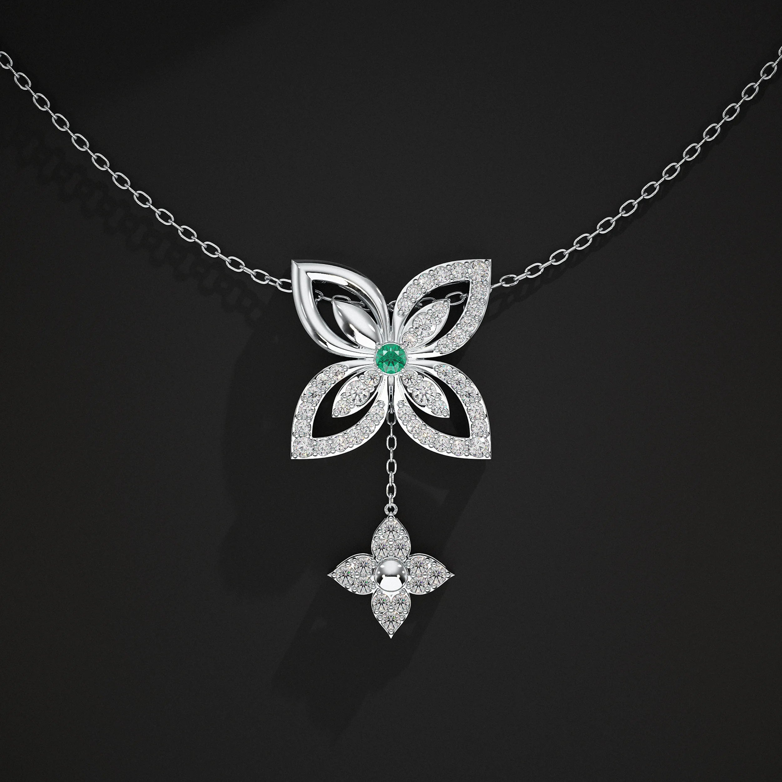 Round Diamond Flower Design With Drop Chains Pendant
