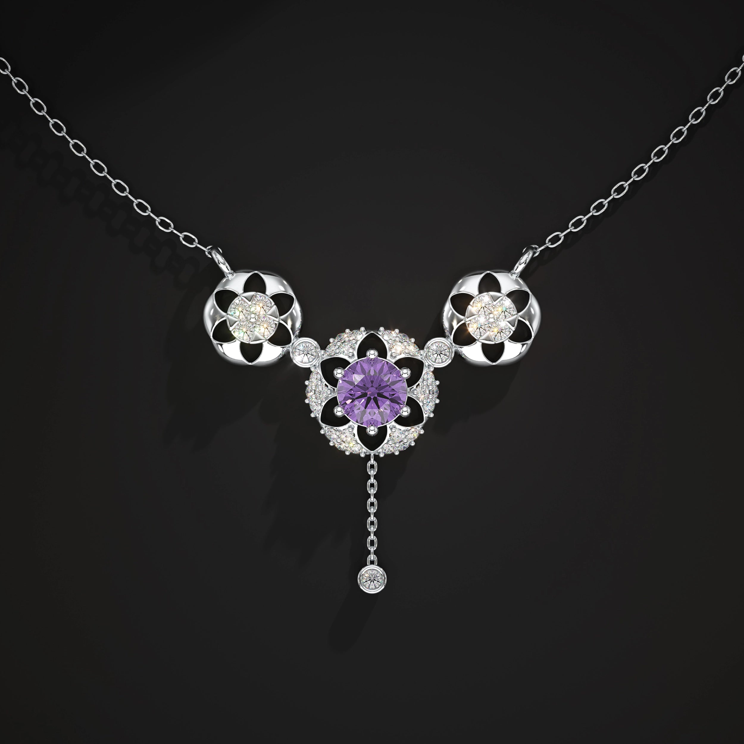 Round Diamond Flower Shape Drop Chain Pendant Pendant