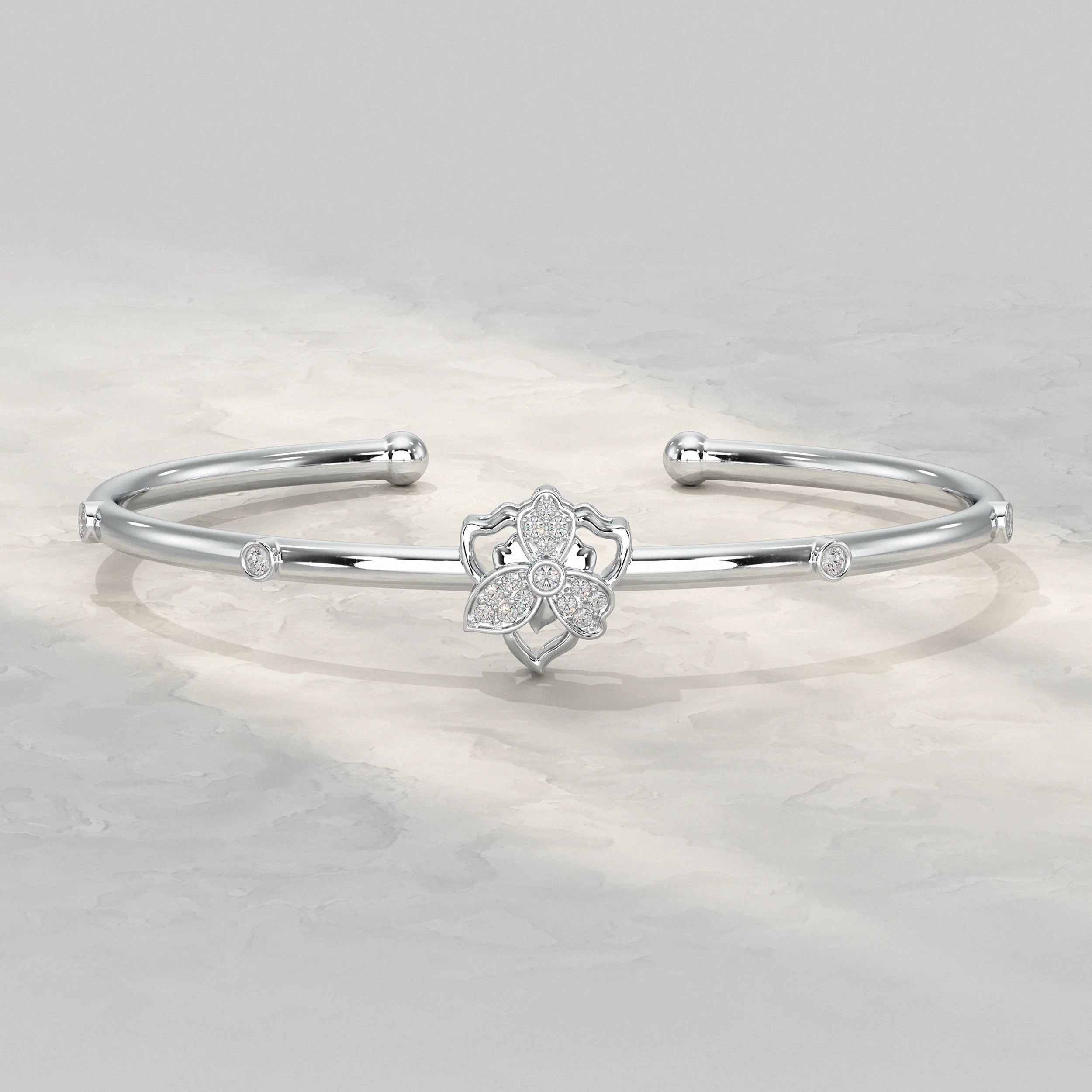 Flower Lab Diamond Open Bangle Bracelet