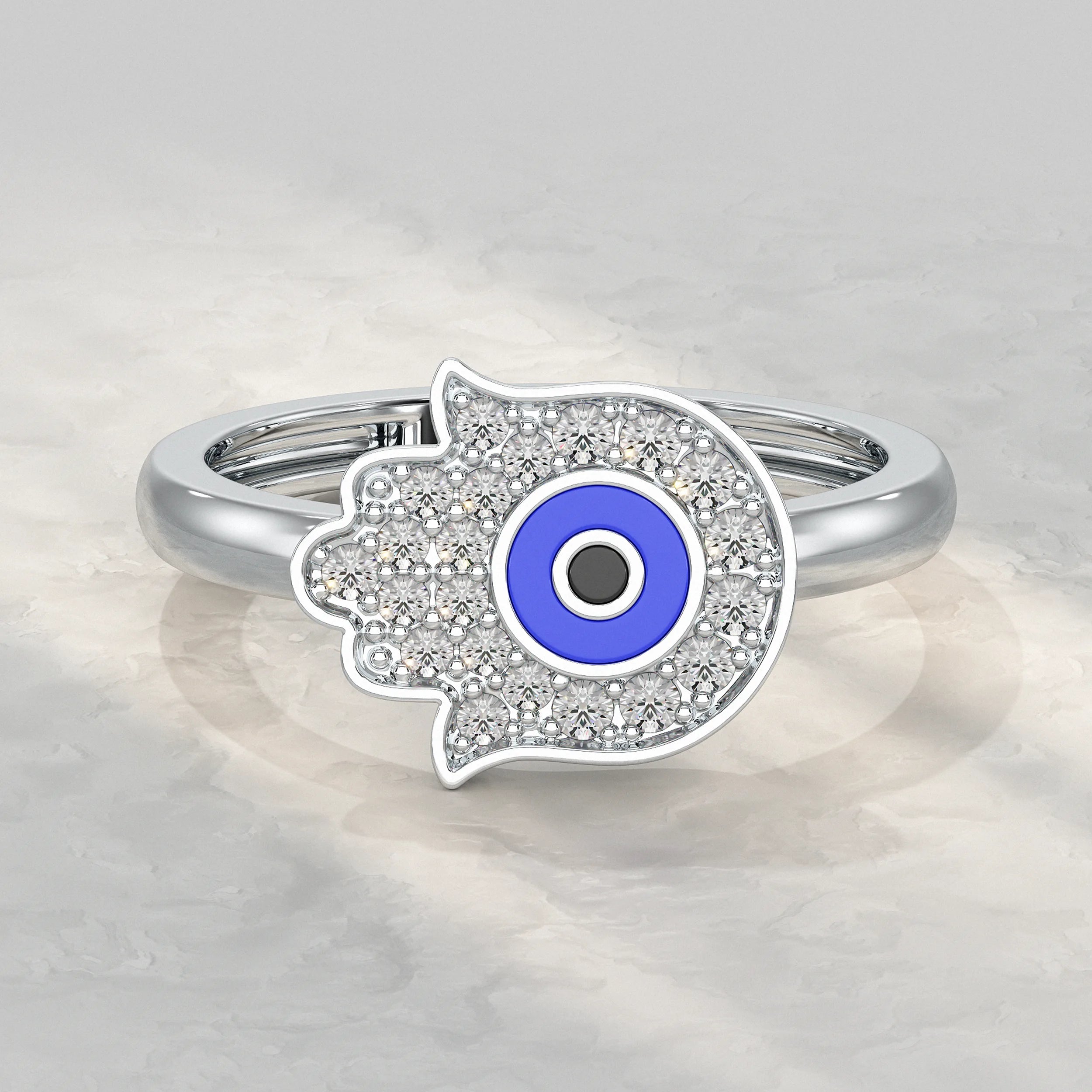 Hand Hamsa Evil Eye Lab Diamond Ring Rings