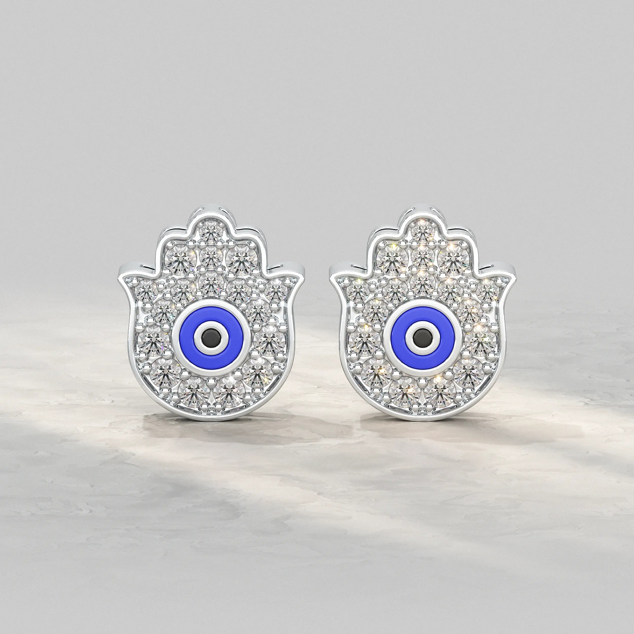 Hand Hamsa Evil Eye Lab Diamond Stud Earrings Earrings