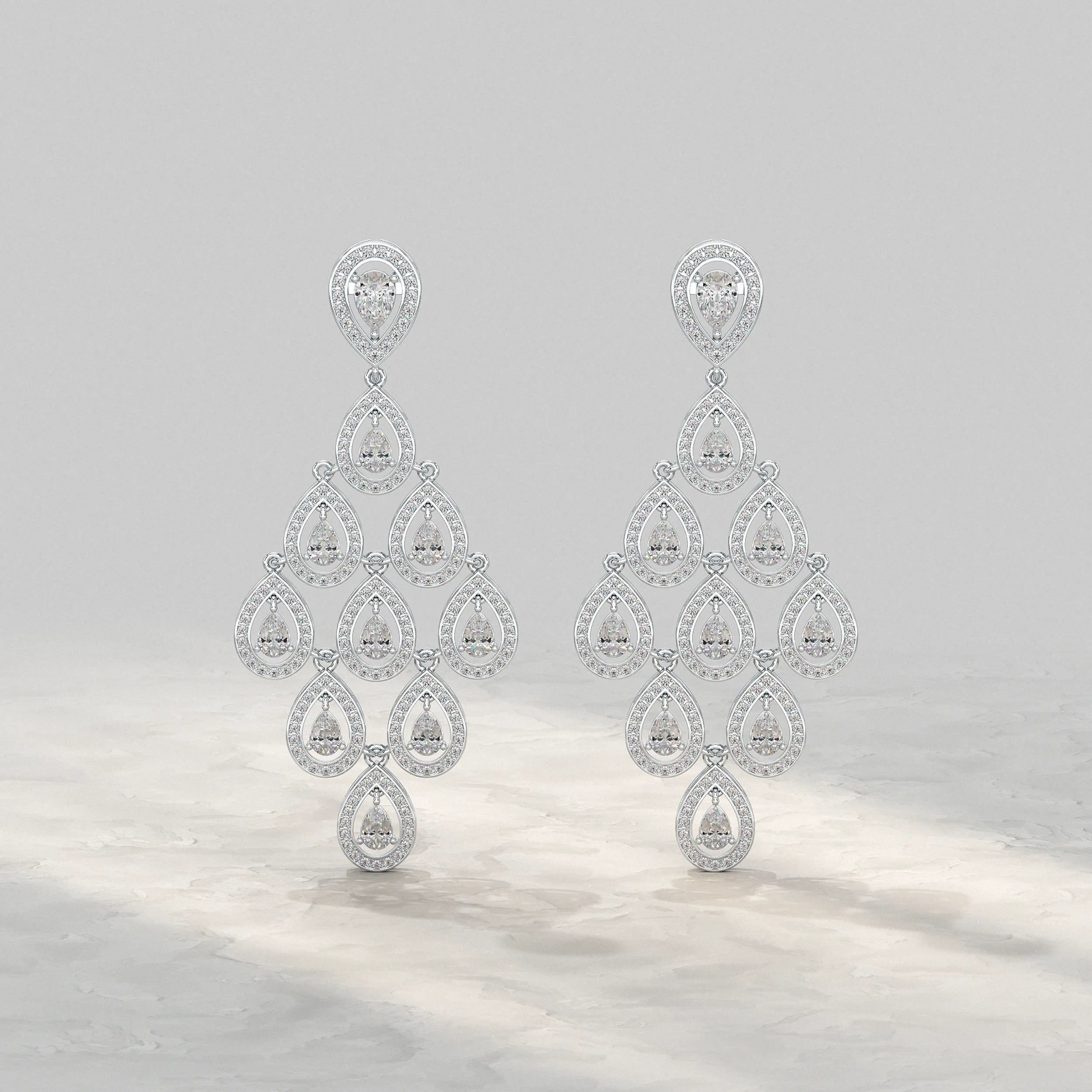 Pear Shape Halo Diamond Dangle Chandelier Earrings Earrings