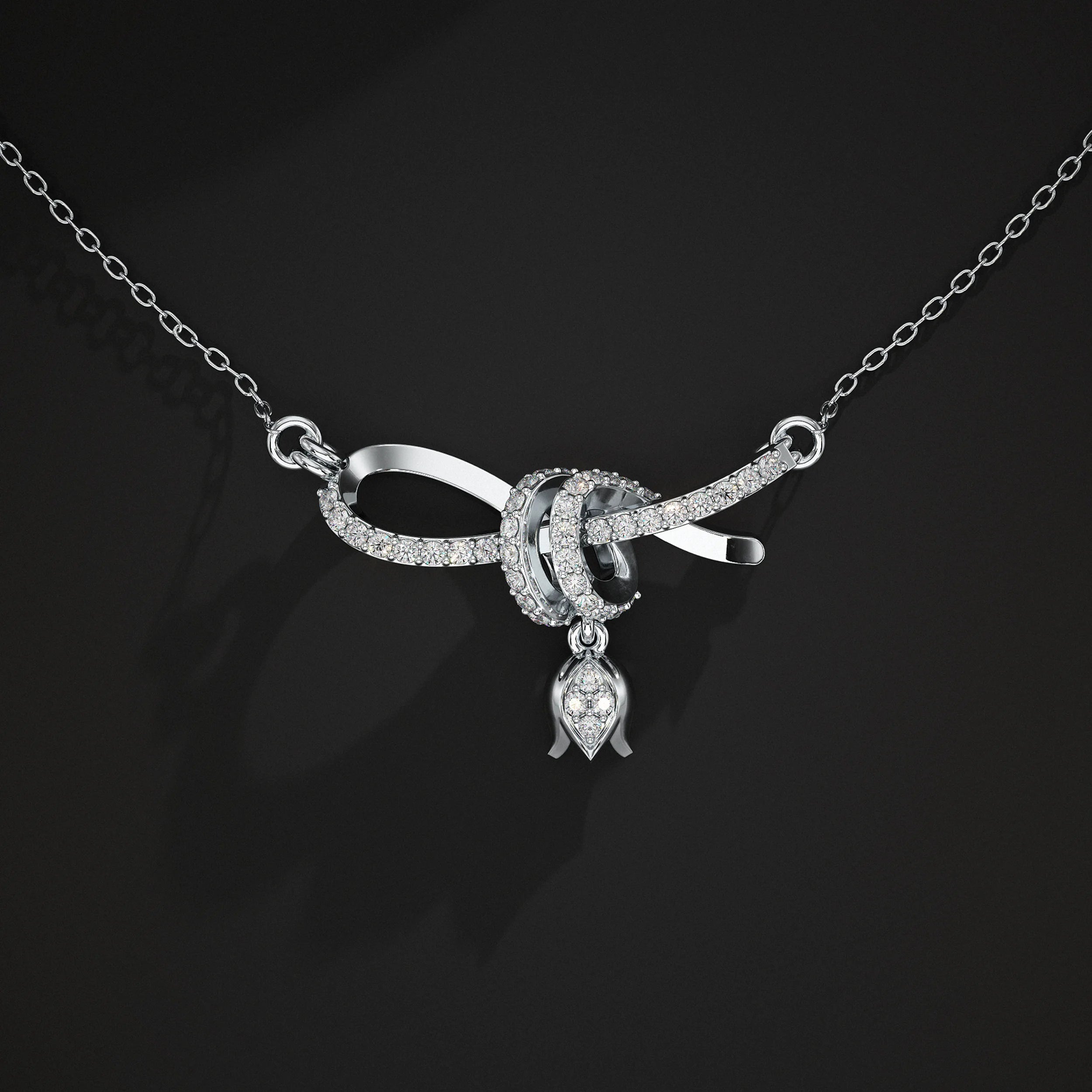 Round Lab Diamond Ribbon Knot Pendant Pendant