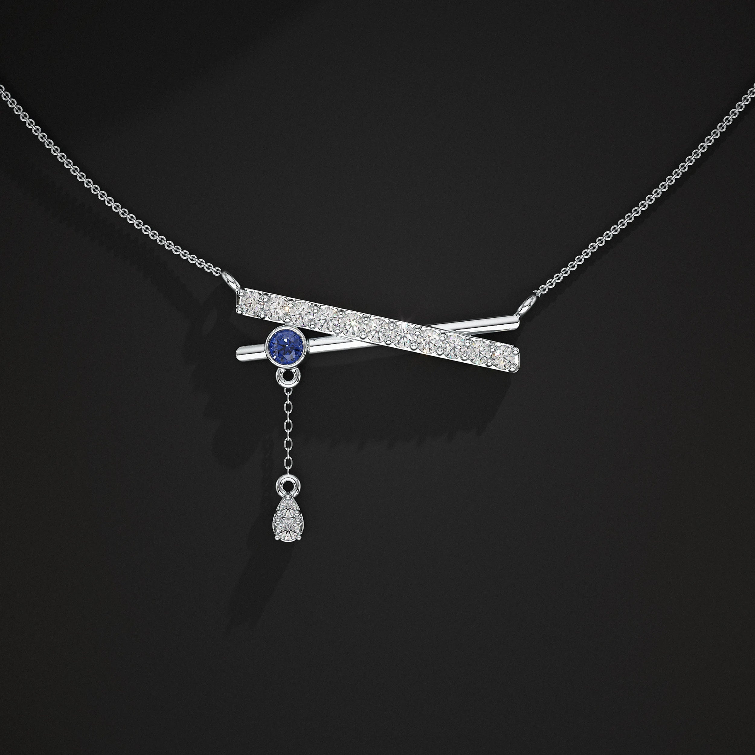 Round Lab Diamond Drop Chain Bar Pendant Pendant