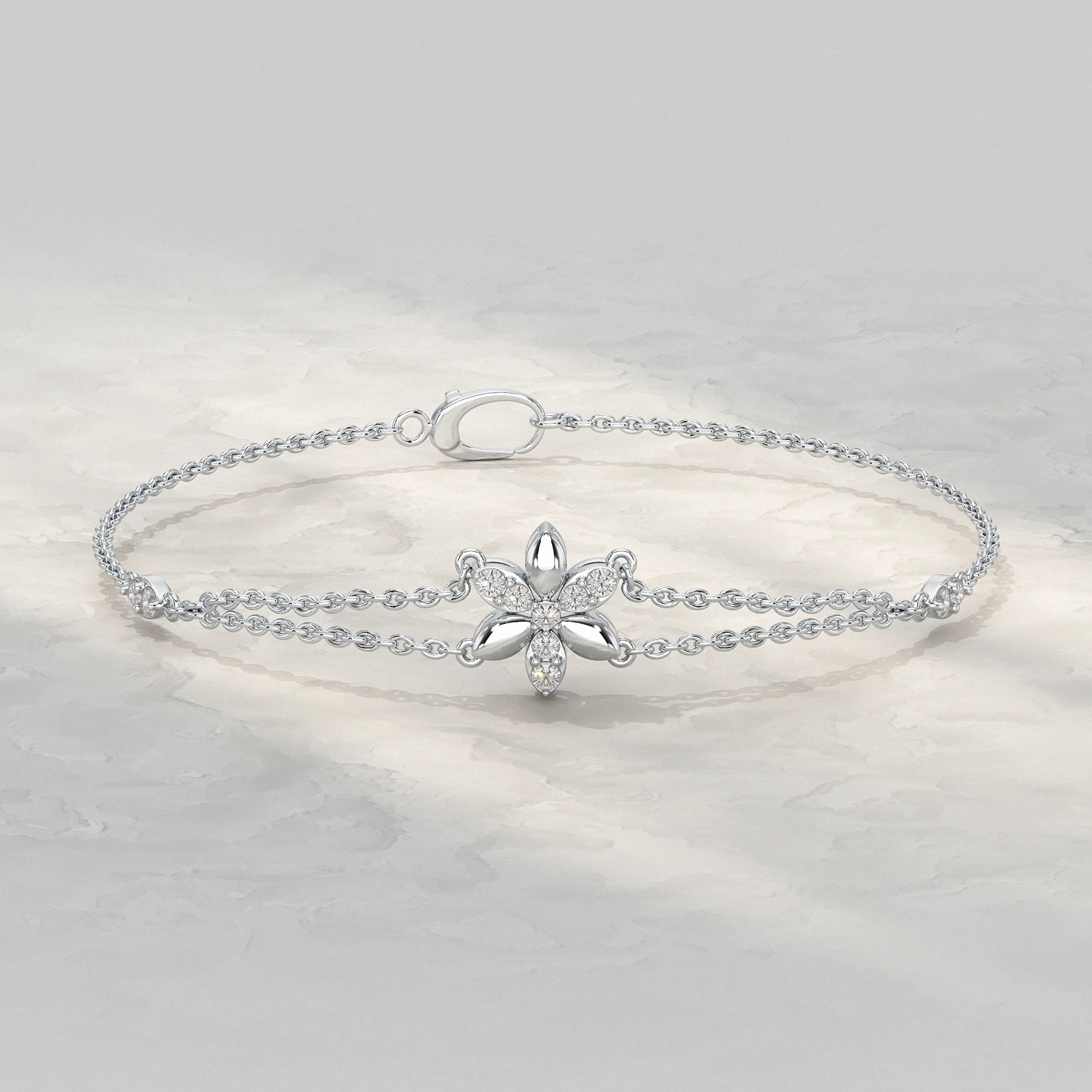 Round Diamond Floral Design Chain Bracelet Bracelet