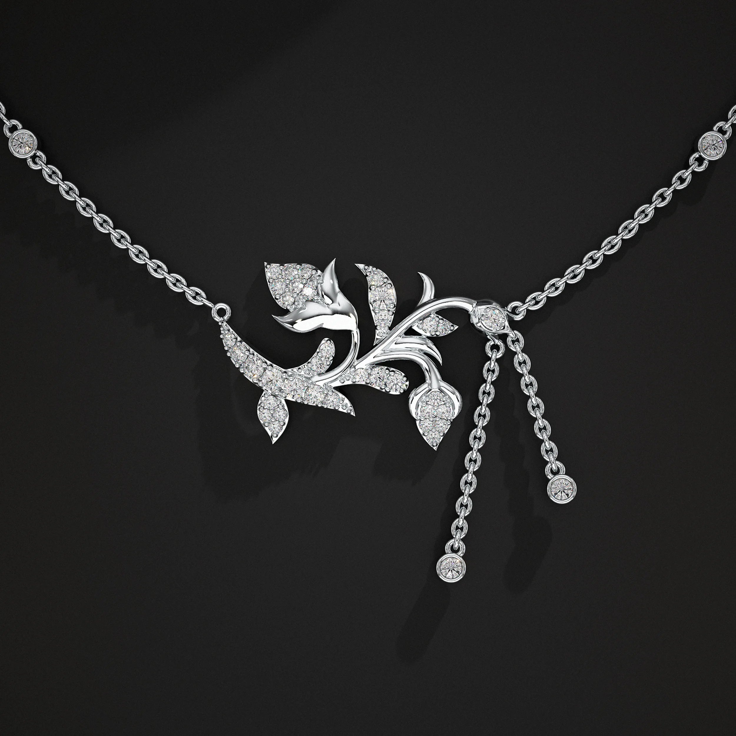 Round Lab Diamond Leaf Shape Pendant Pendant
