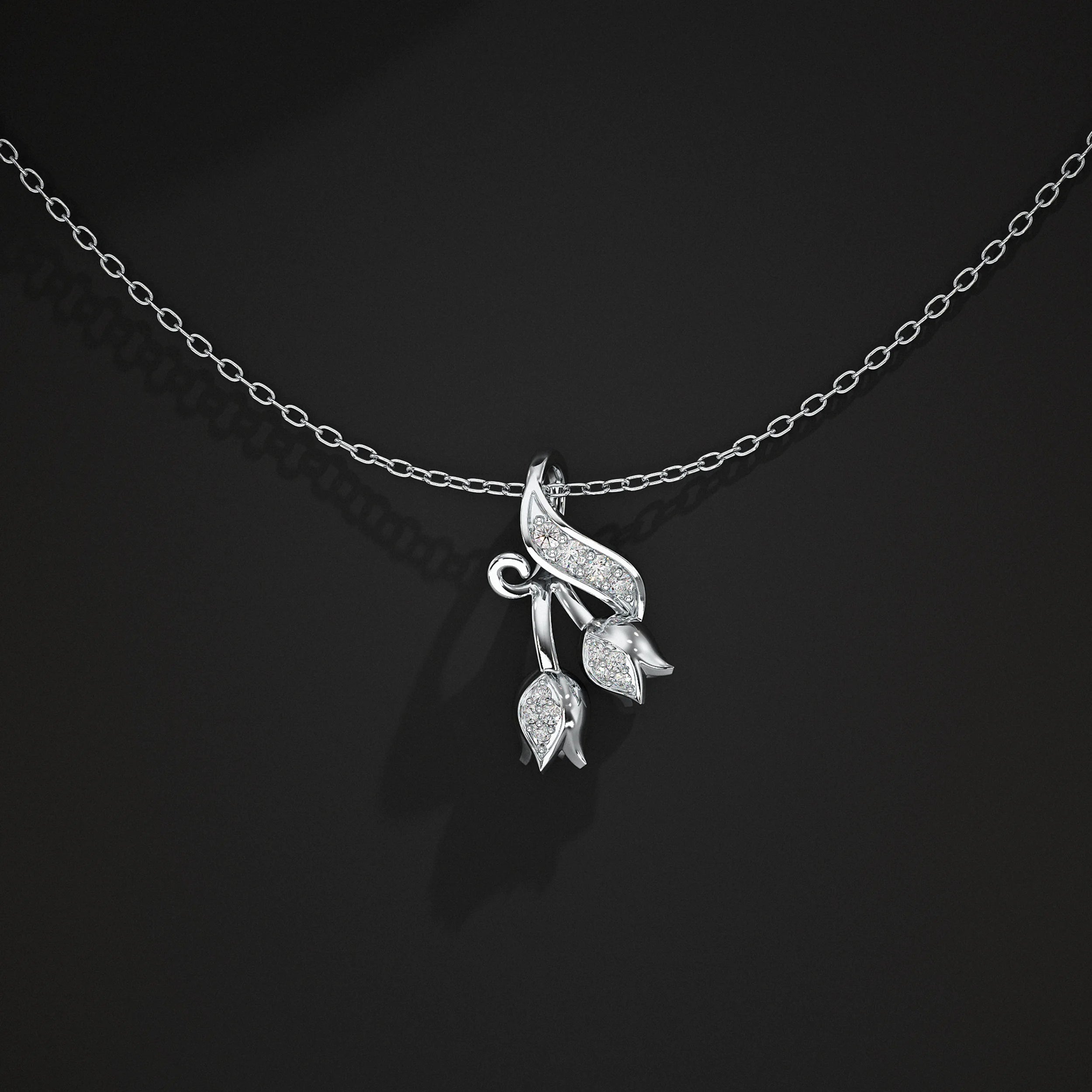 Round Diamond Tulip Design Pendant Pendant