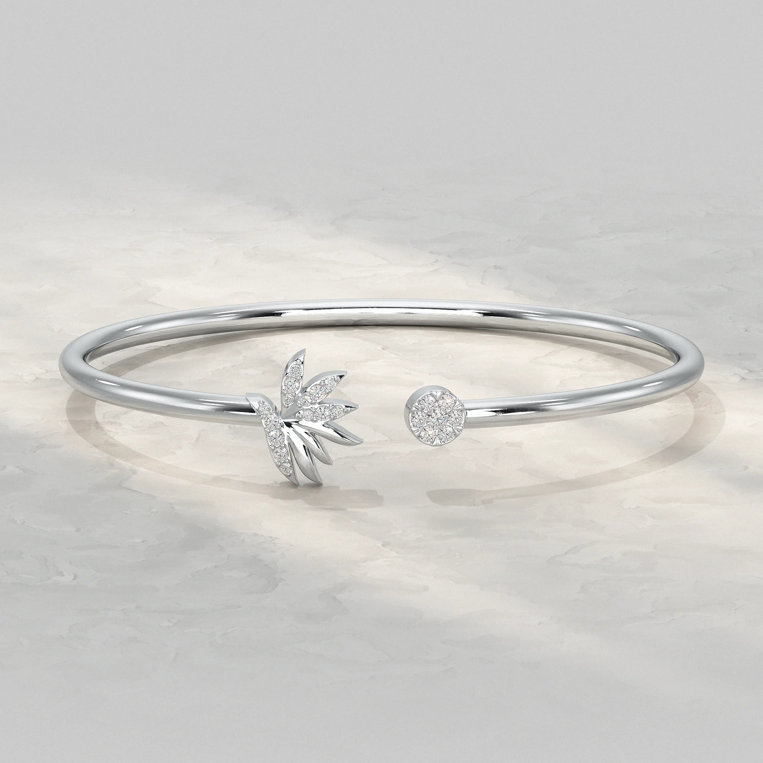 Round Diamond Open Cuff Bangle Bracelet
