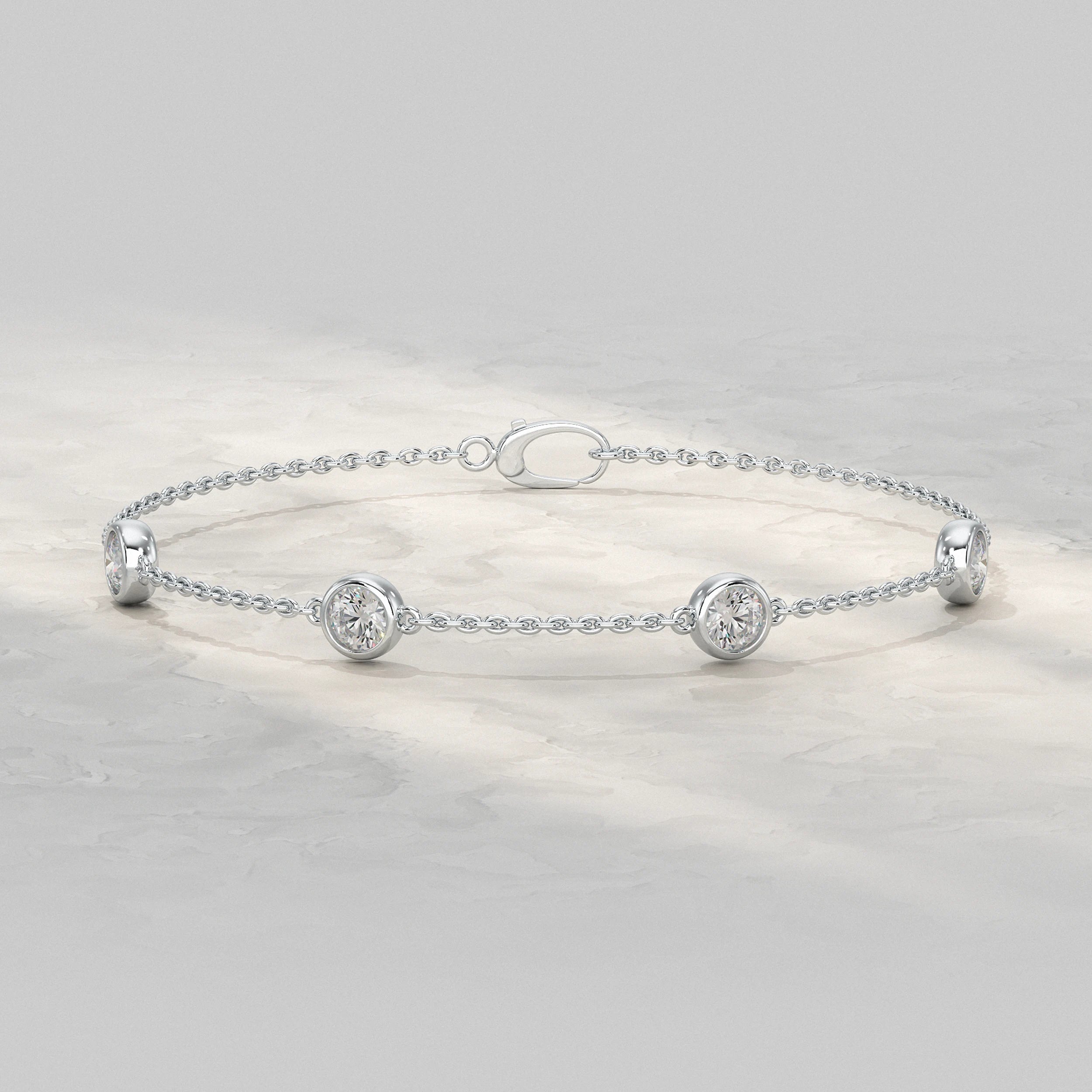 Round Cut Bezel Set Chain Bracelet Bracelet
