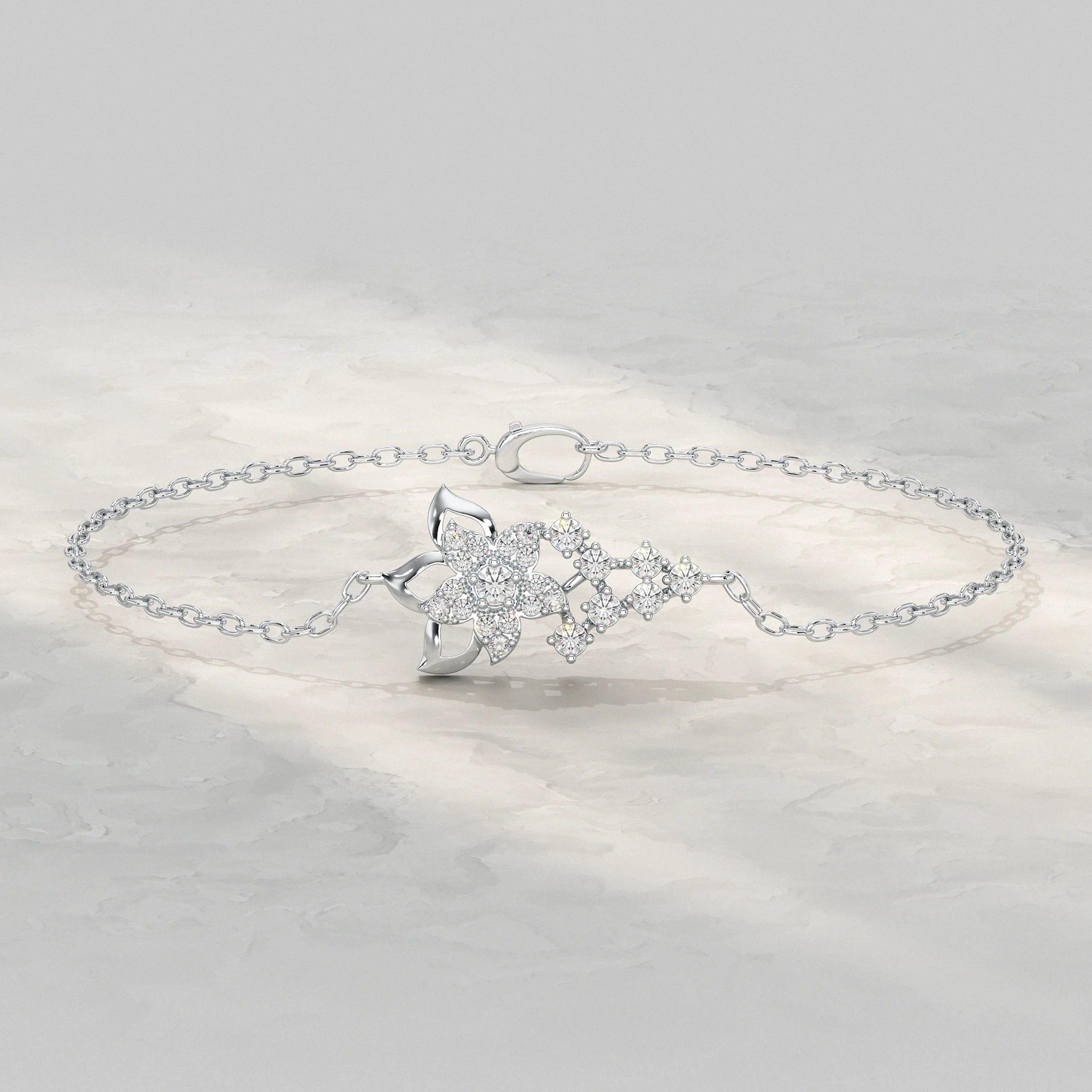 Round Lab Diamond Floral Style Chain Bracelet Bracelet