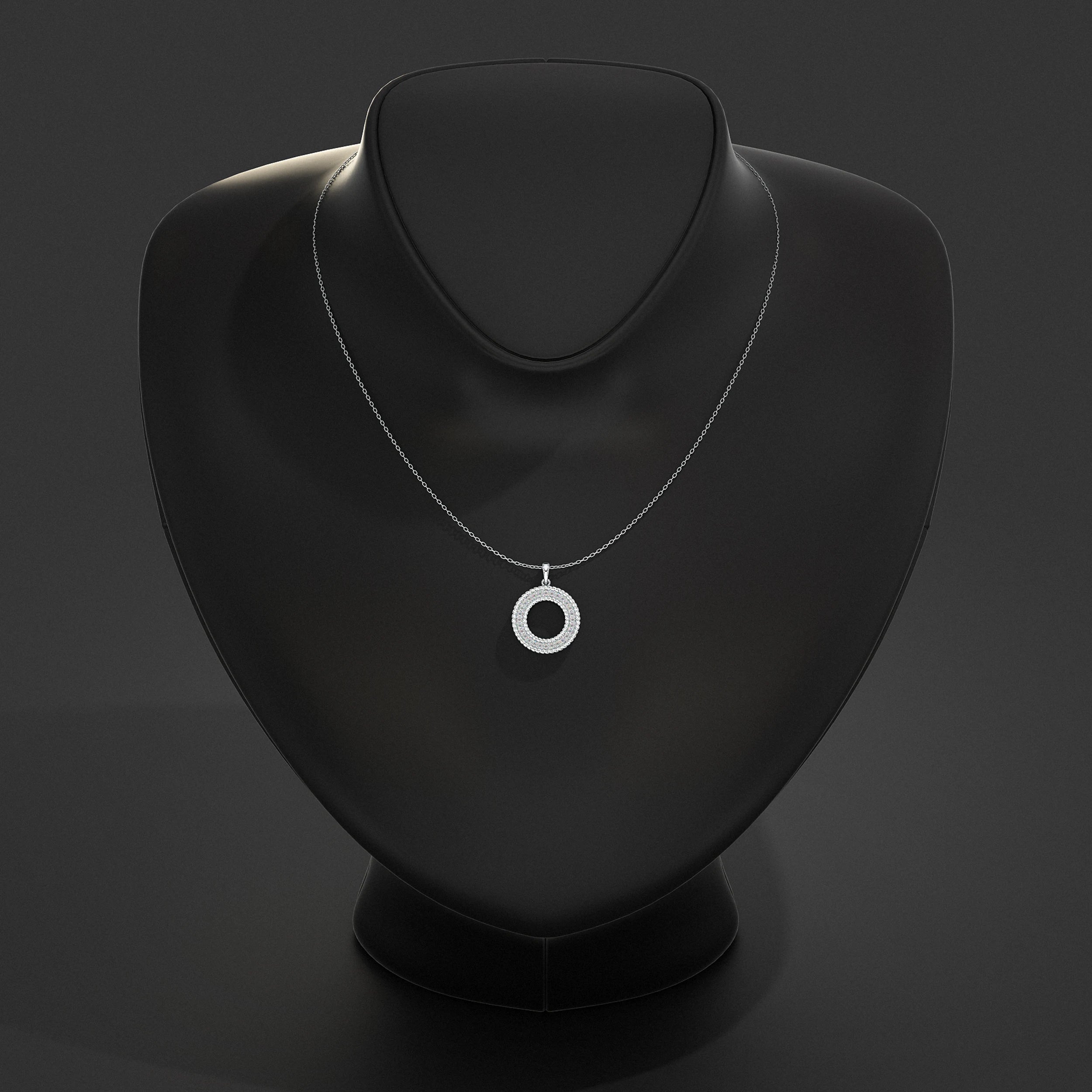 Open Circle Double Border Round Diamond Pendant Pendant