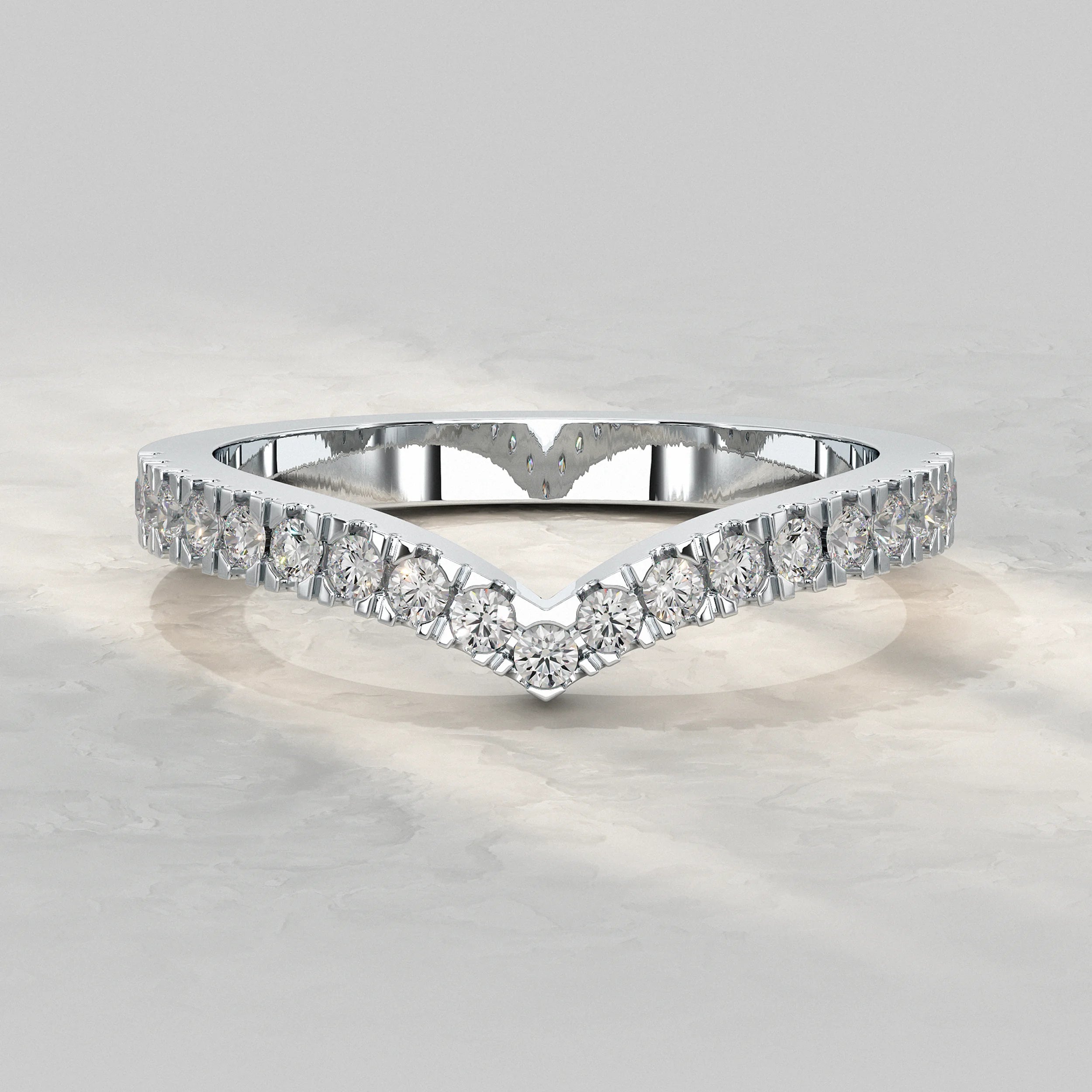 Round Diamond Curved Wedding Band Rings