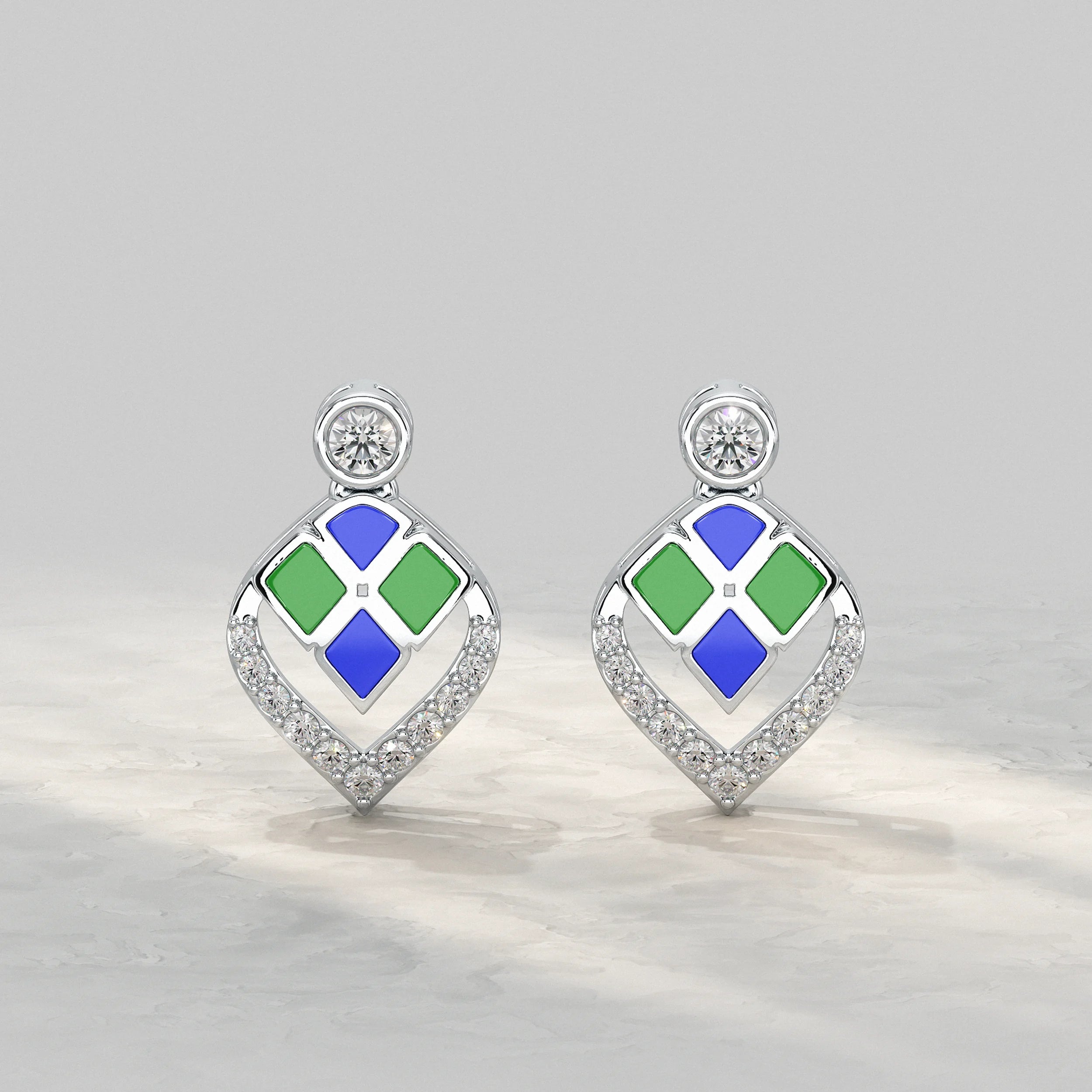 Unique Style Enamel Lab Diamond Stud Earrings