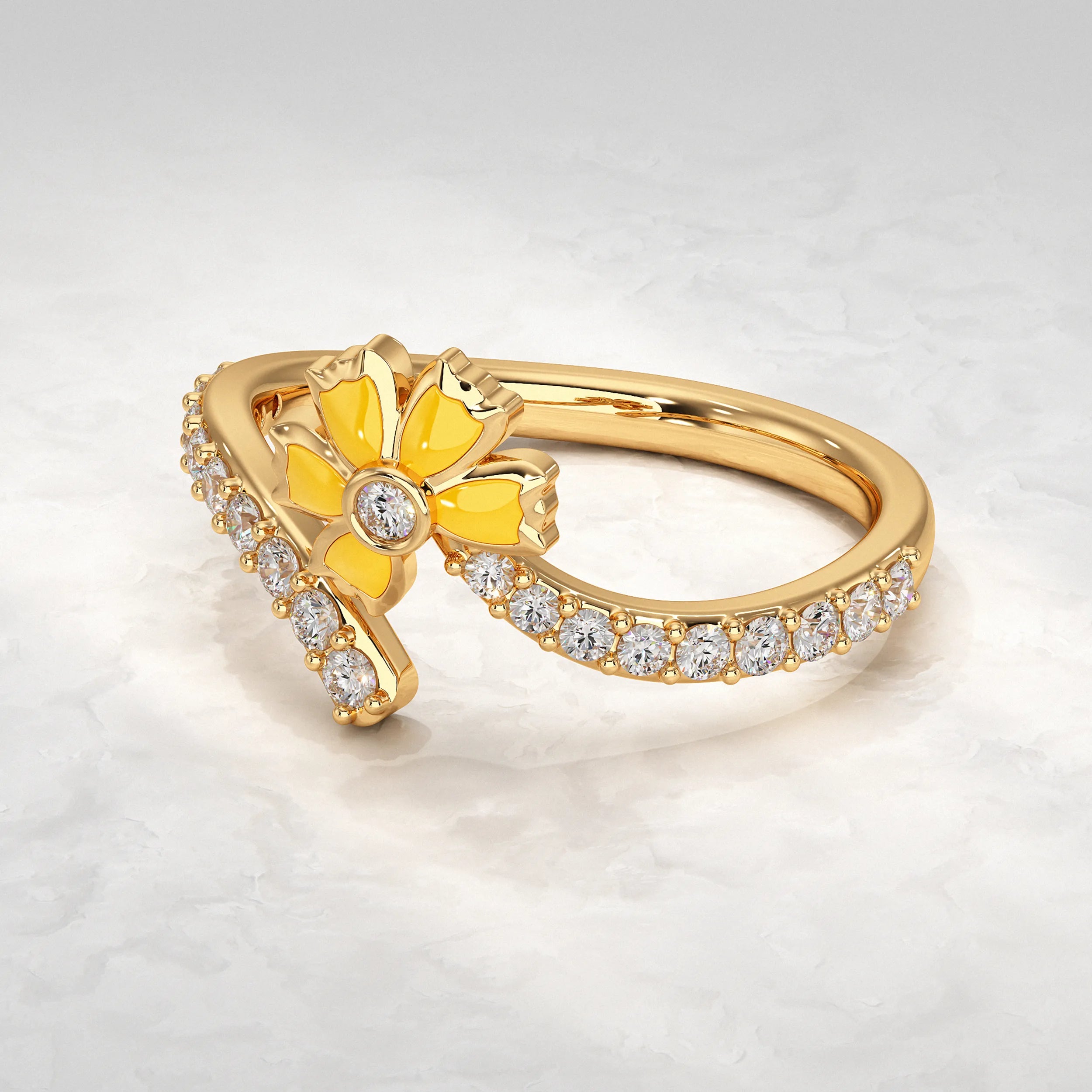 Open Cuff Blooming Flower Diamond Ring Rings