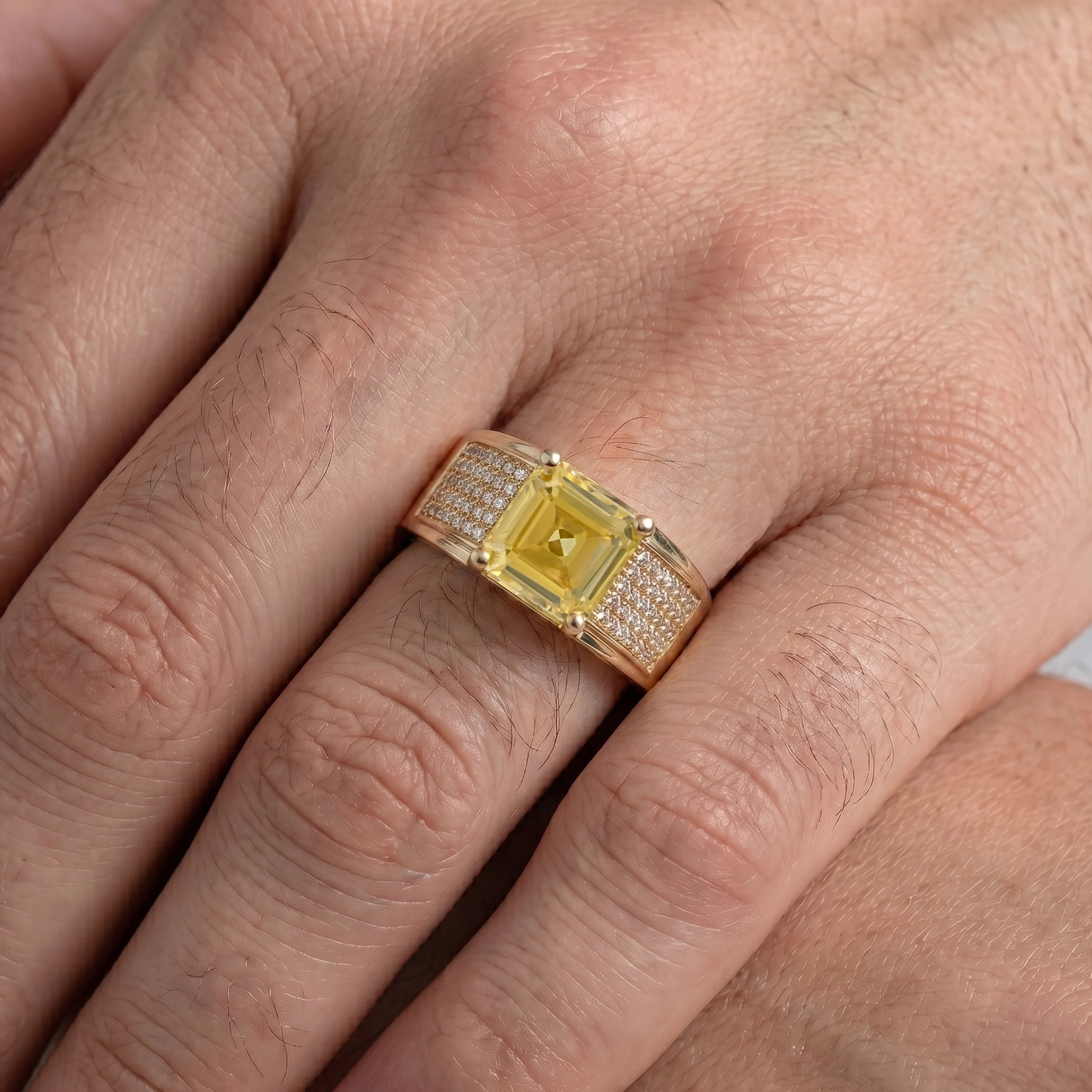 Yellow Gemstone Accent Pave Set Men's Band Band
