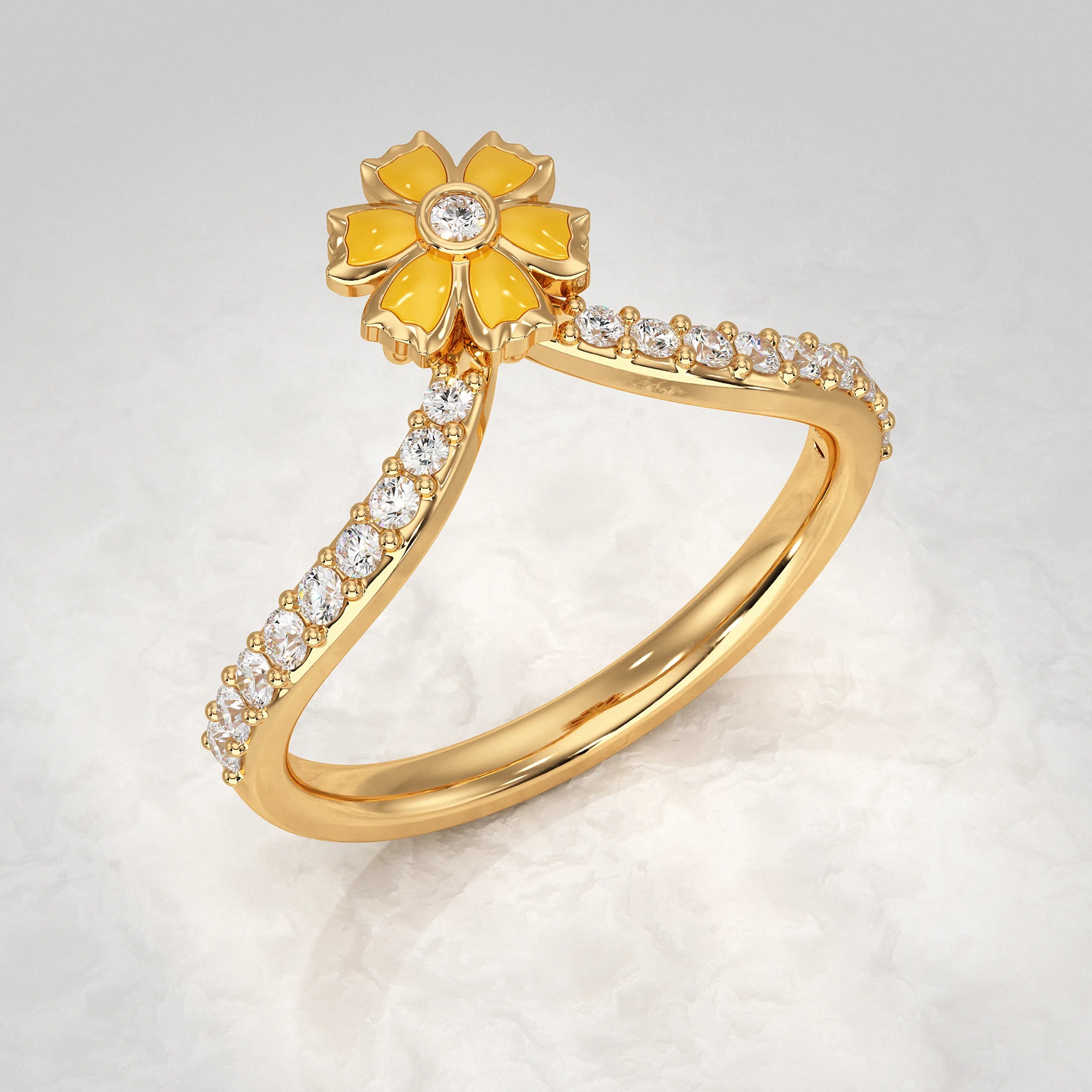 Daisy Flower Curved Wedding Band Rings