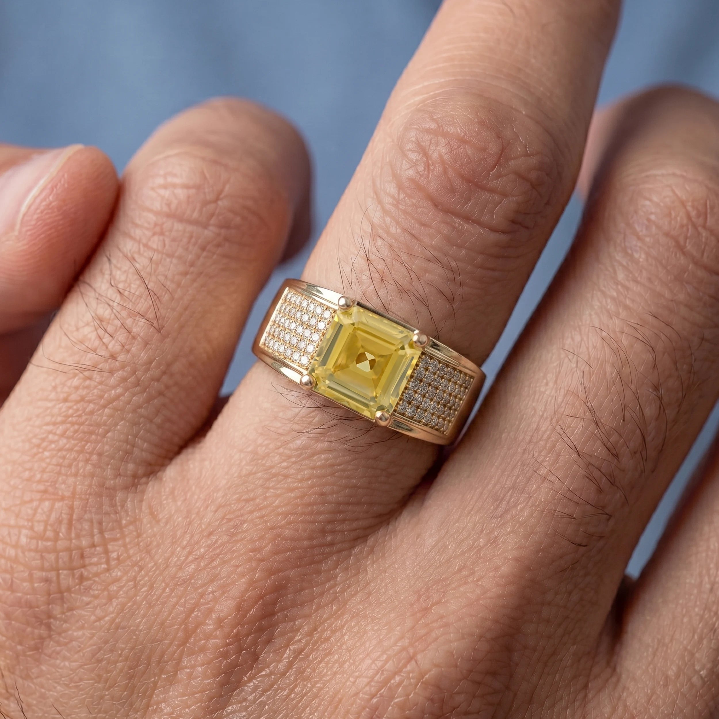 Yellow Gemstone Accent Pave Set Men's Band Band