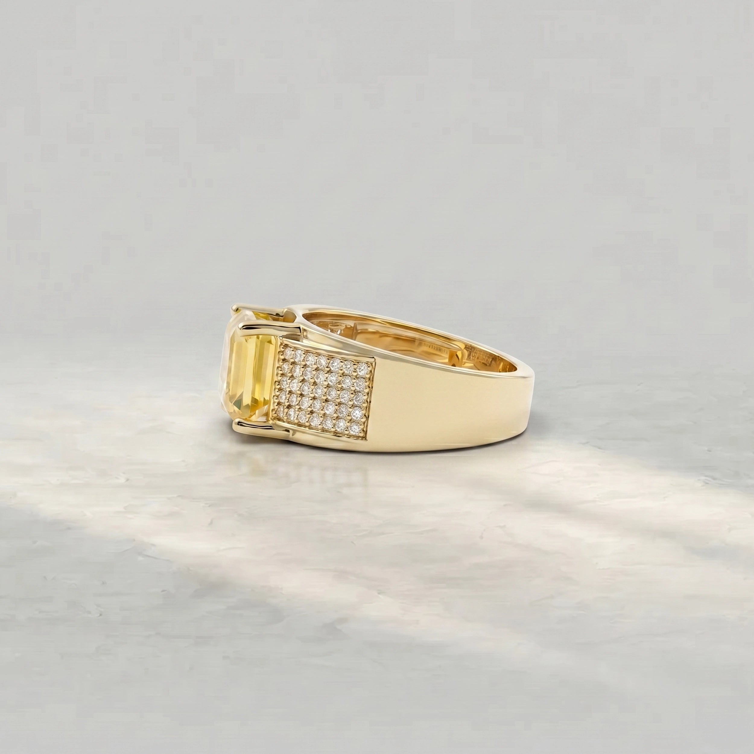 Yellow Gemstone Accent Pave Set Men's Band Band