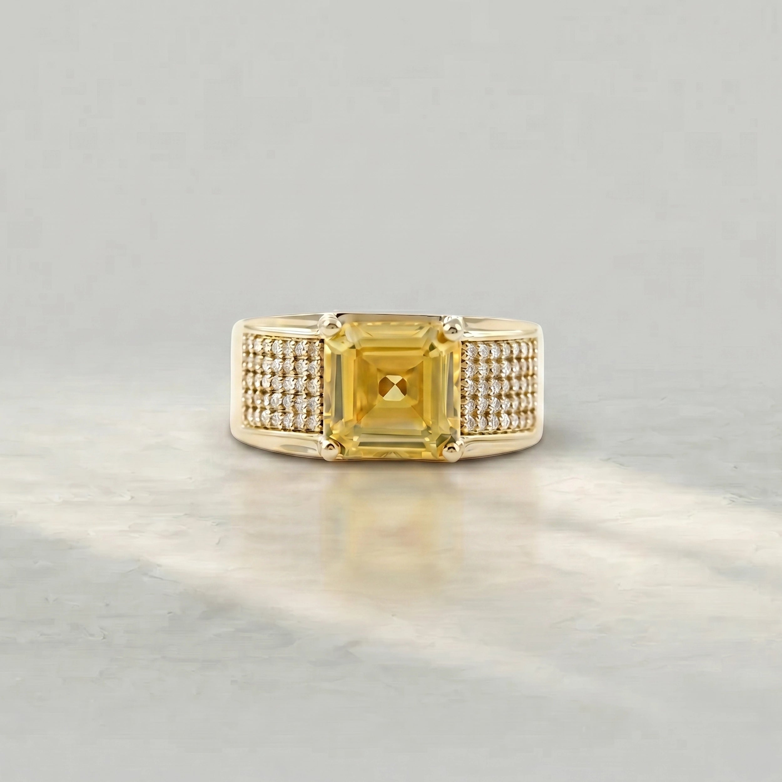 Yellow Gemstone Accent Pave Set Men's Band Band
