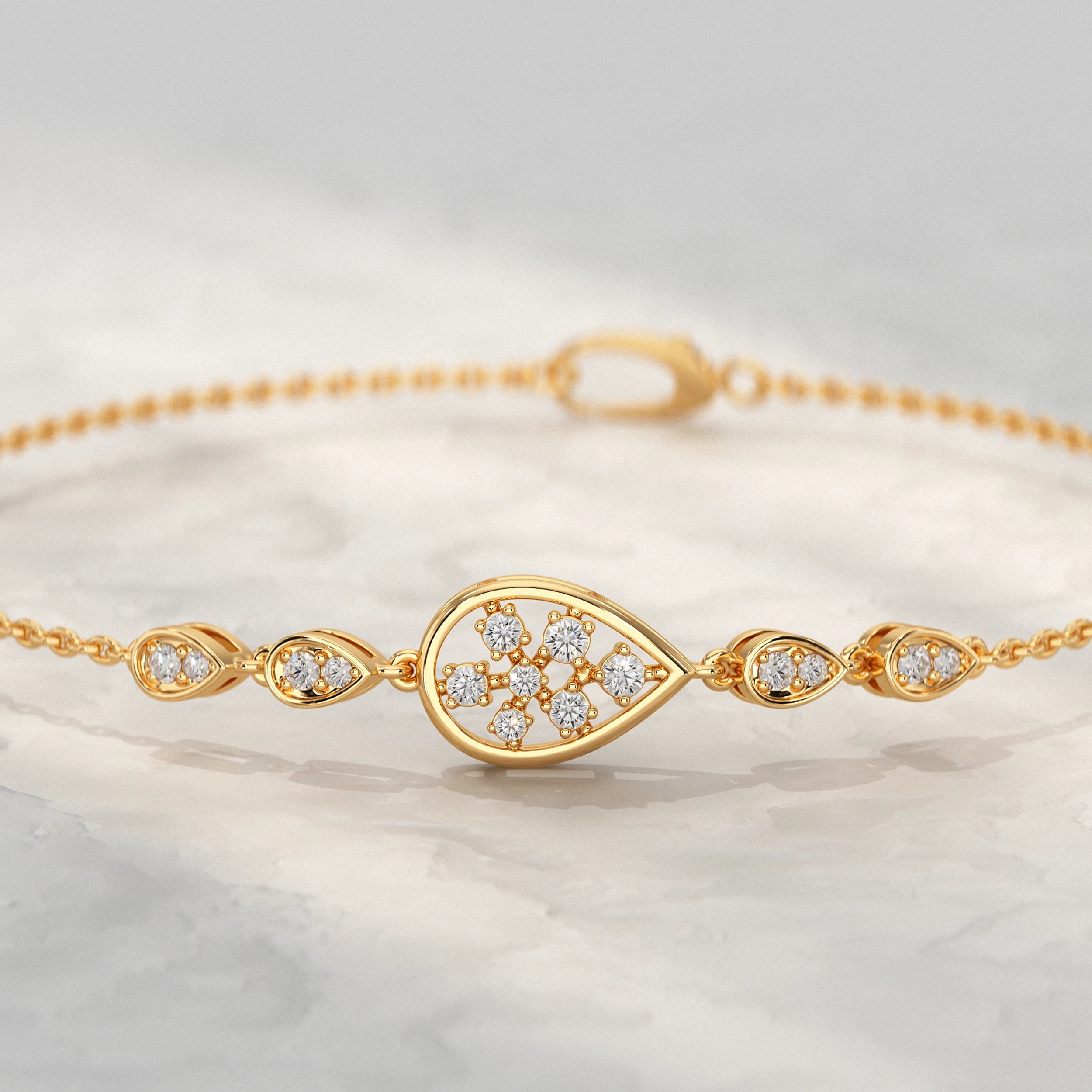 Floral Round Diamond Pear Accent Bracelet Bracelet