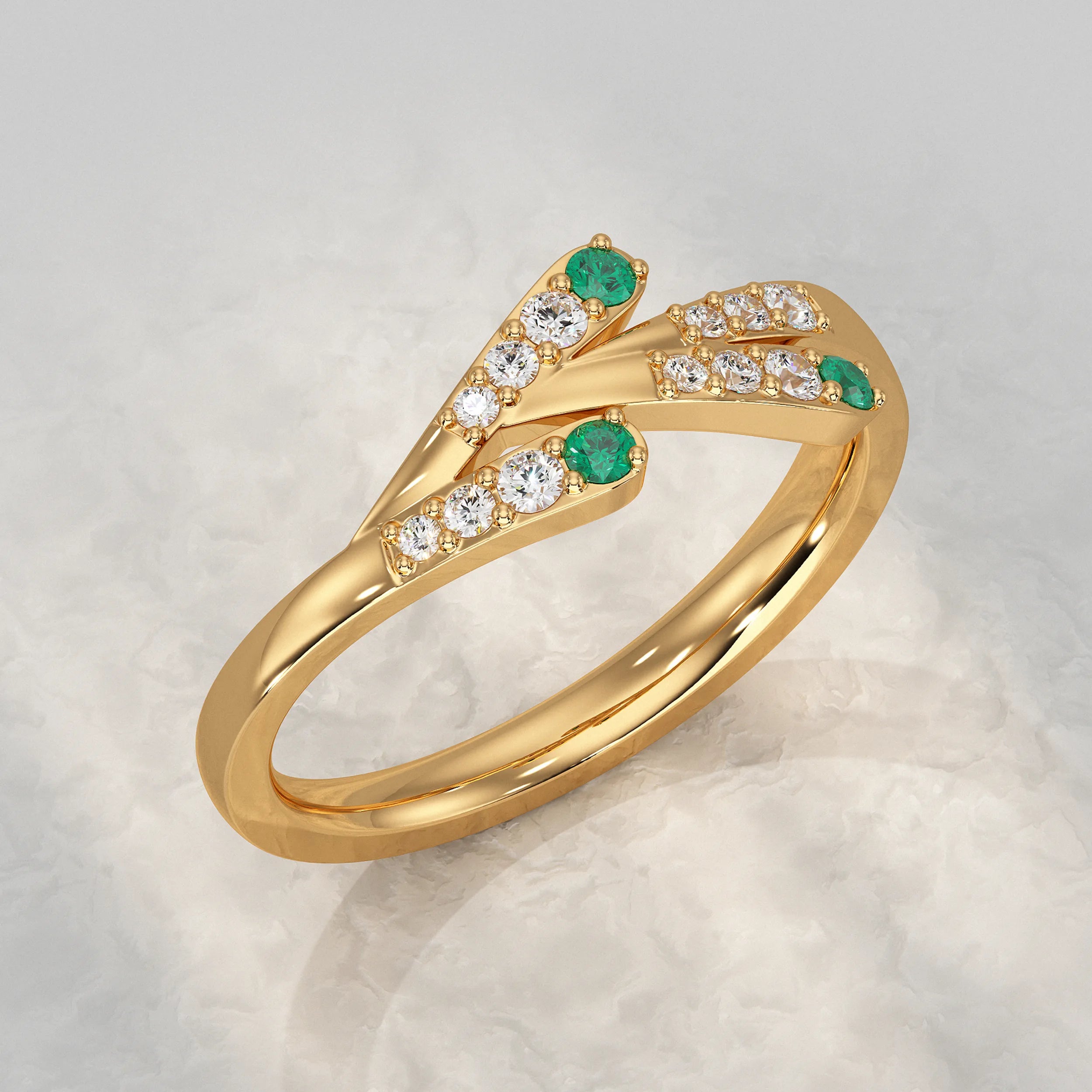 Dual Row Ring with Round Gem and Diamond Rings