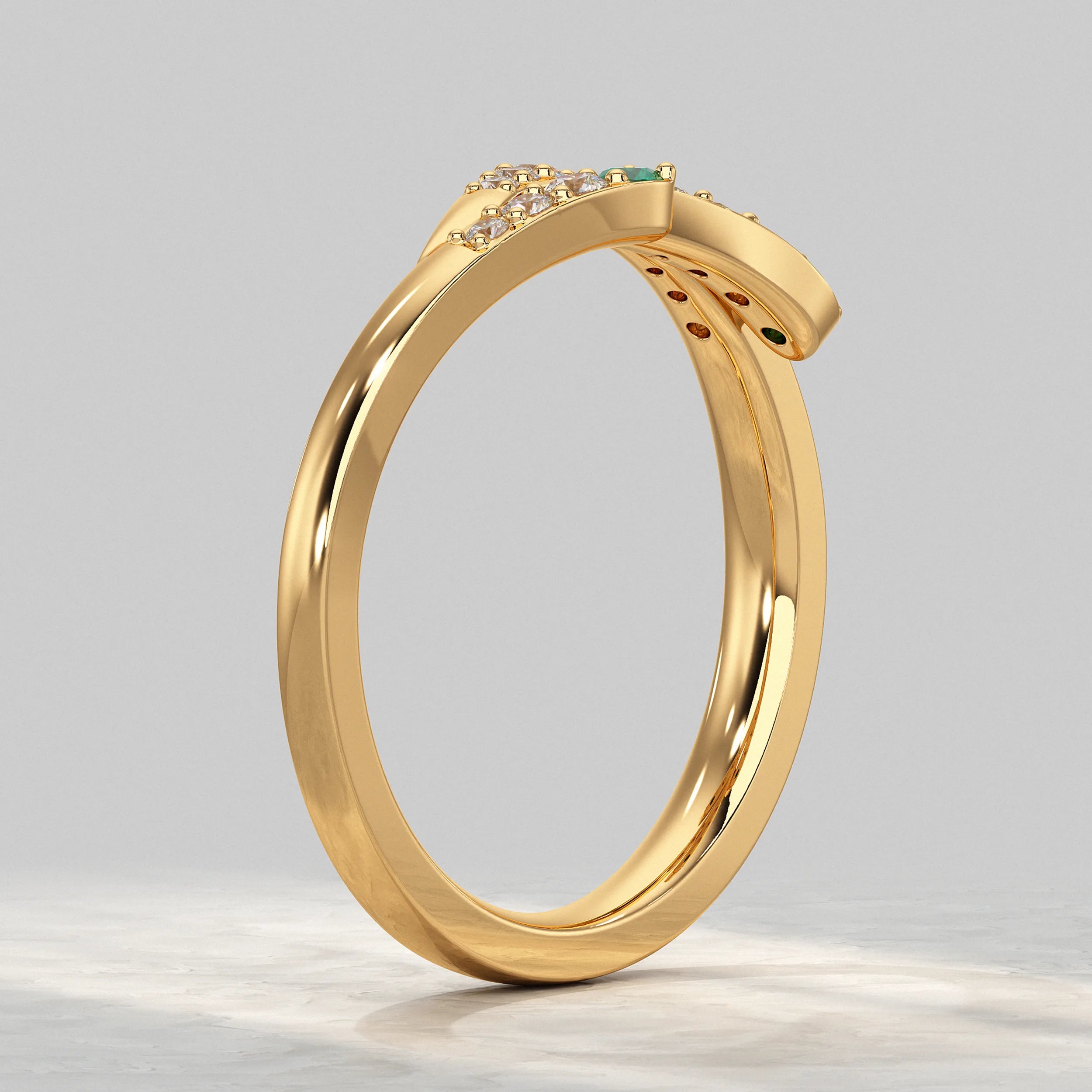 Dual Row Ring with Round Gem and Diamond Rings