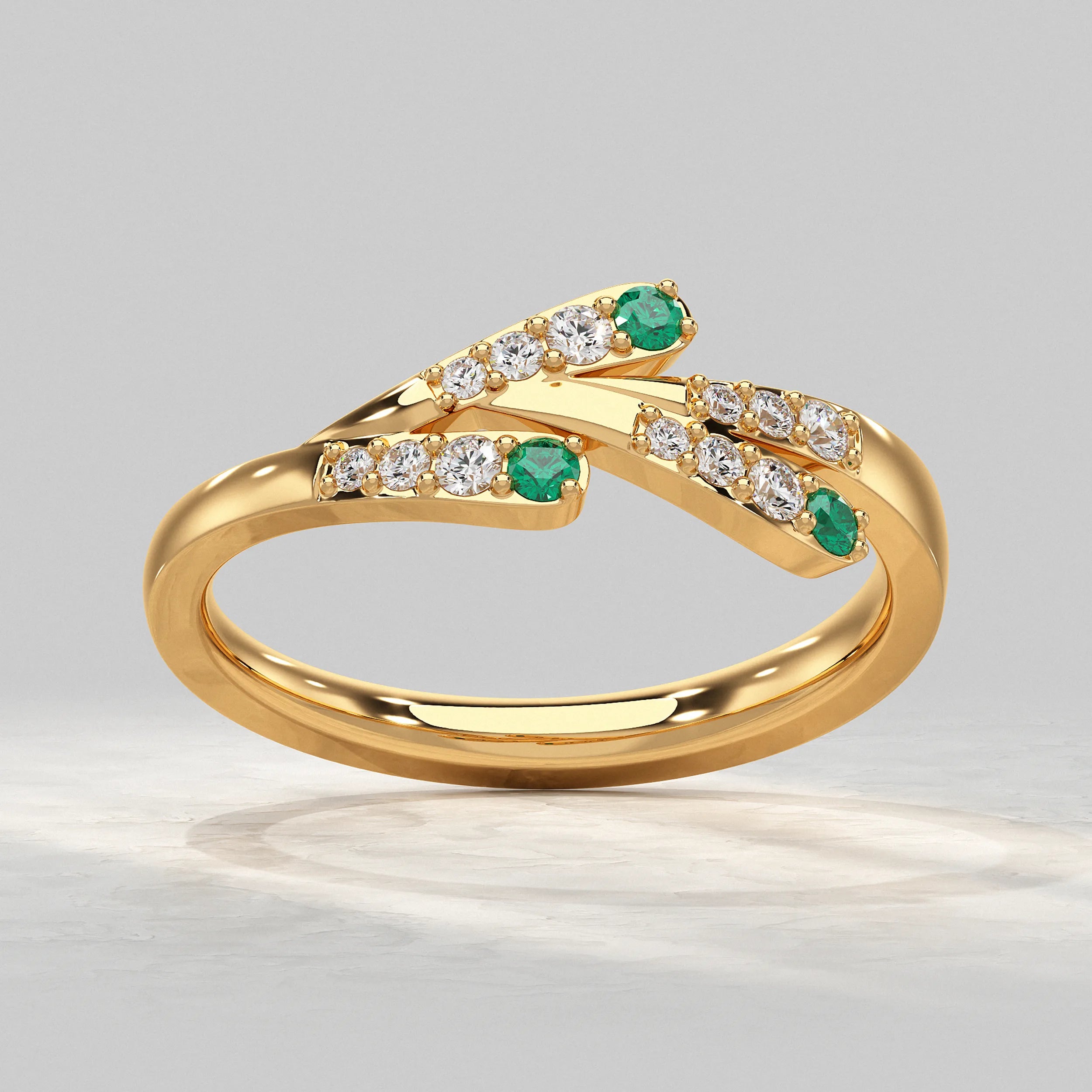 Dual Row Ring with Round Gem and Diamond Rings