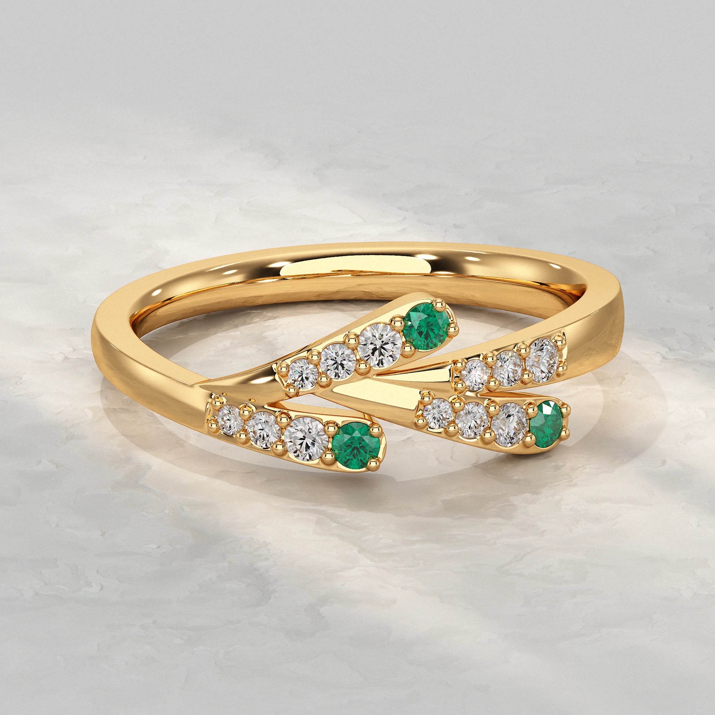 Dual Row Ring with Round Gem and Diamond Rings