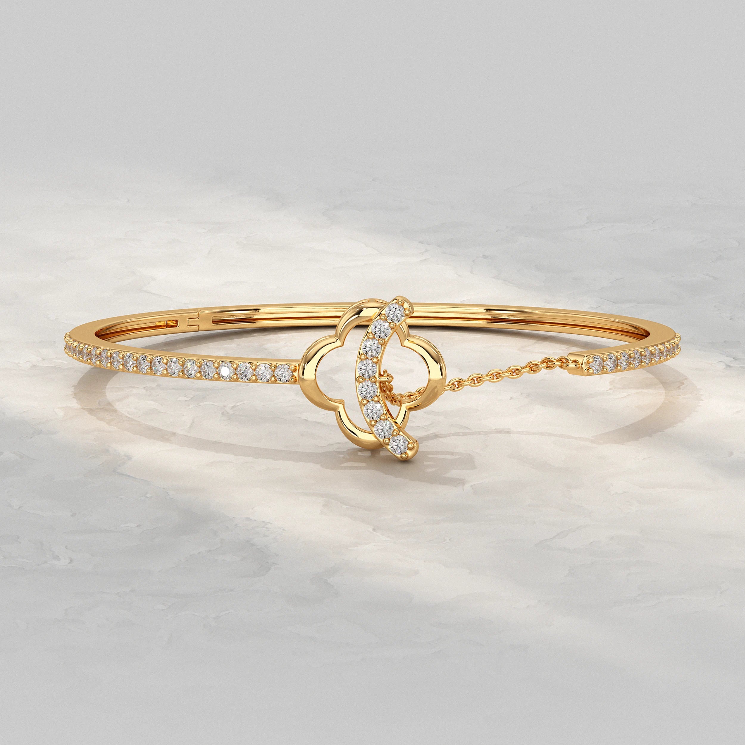 Round Lab Diamond Clover Motif Bangle Bracelet