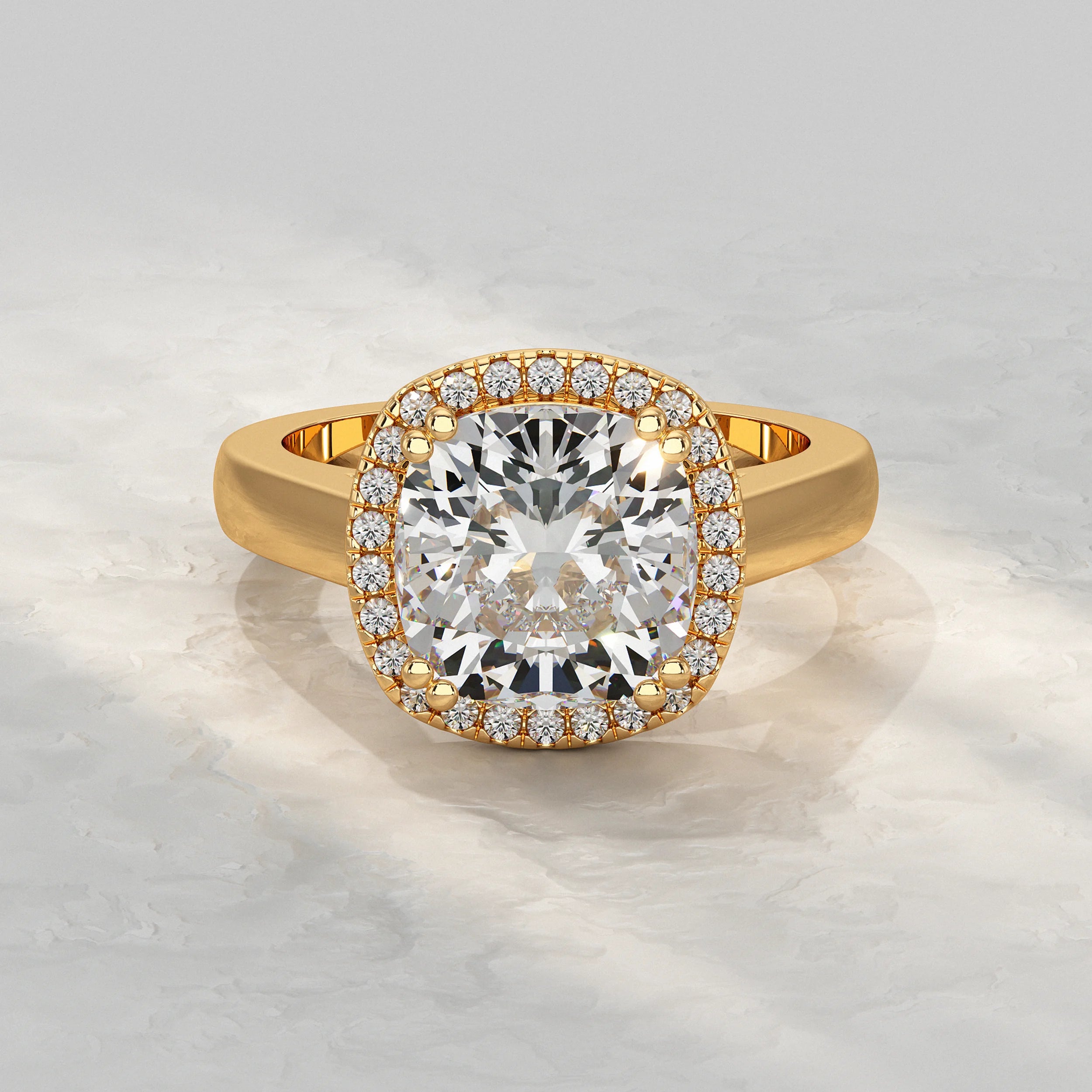 Cushion Cut Halo Solitaire Engagement Ring Rings