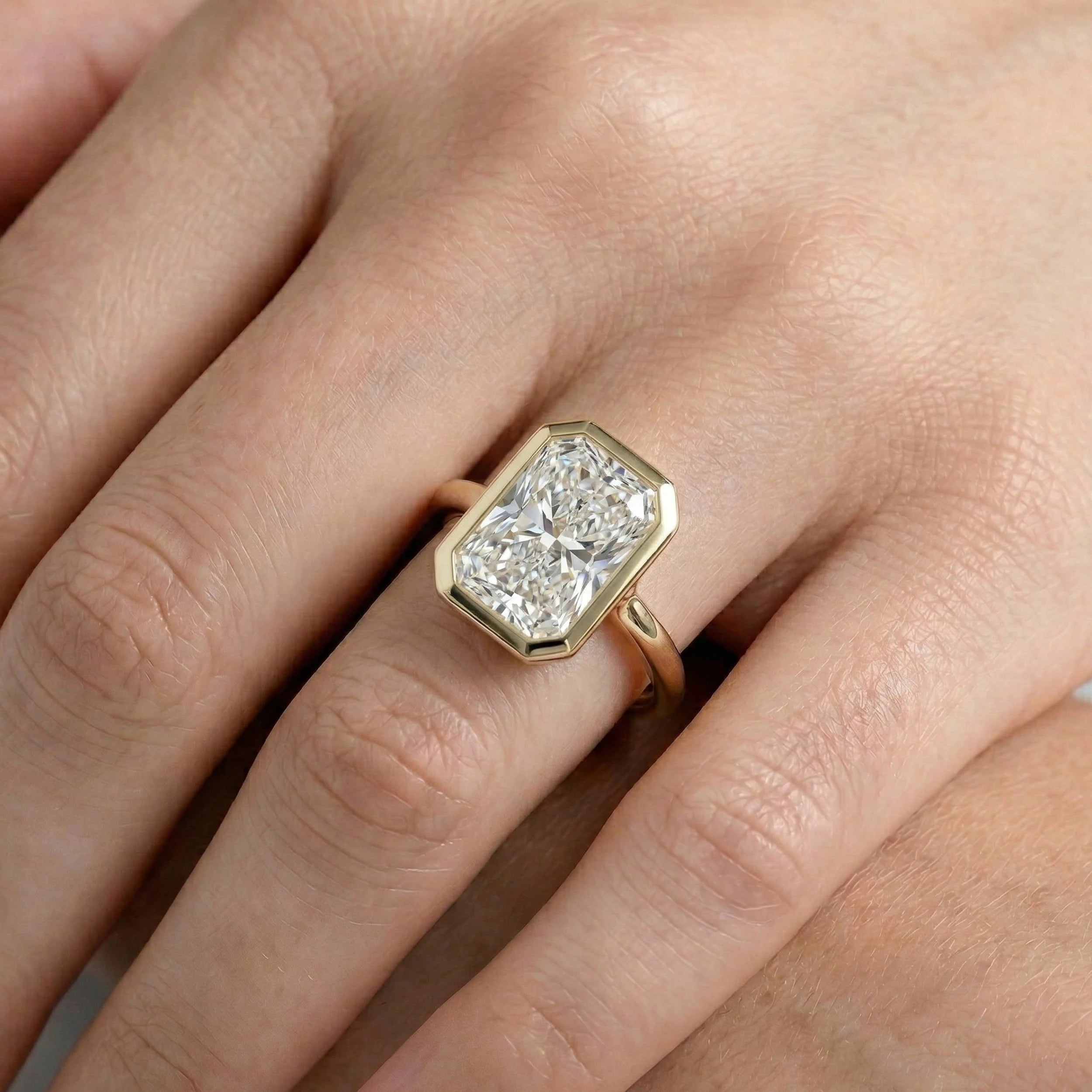 Bezel Set Radiant Cut Solitaire Engagement Ring Rings