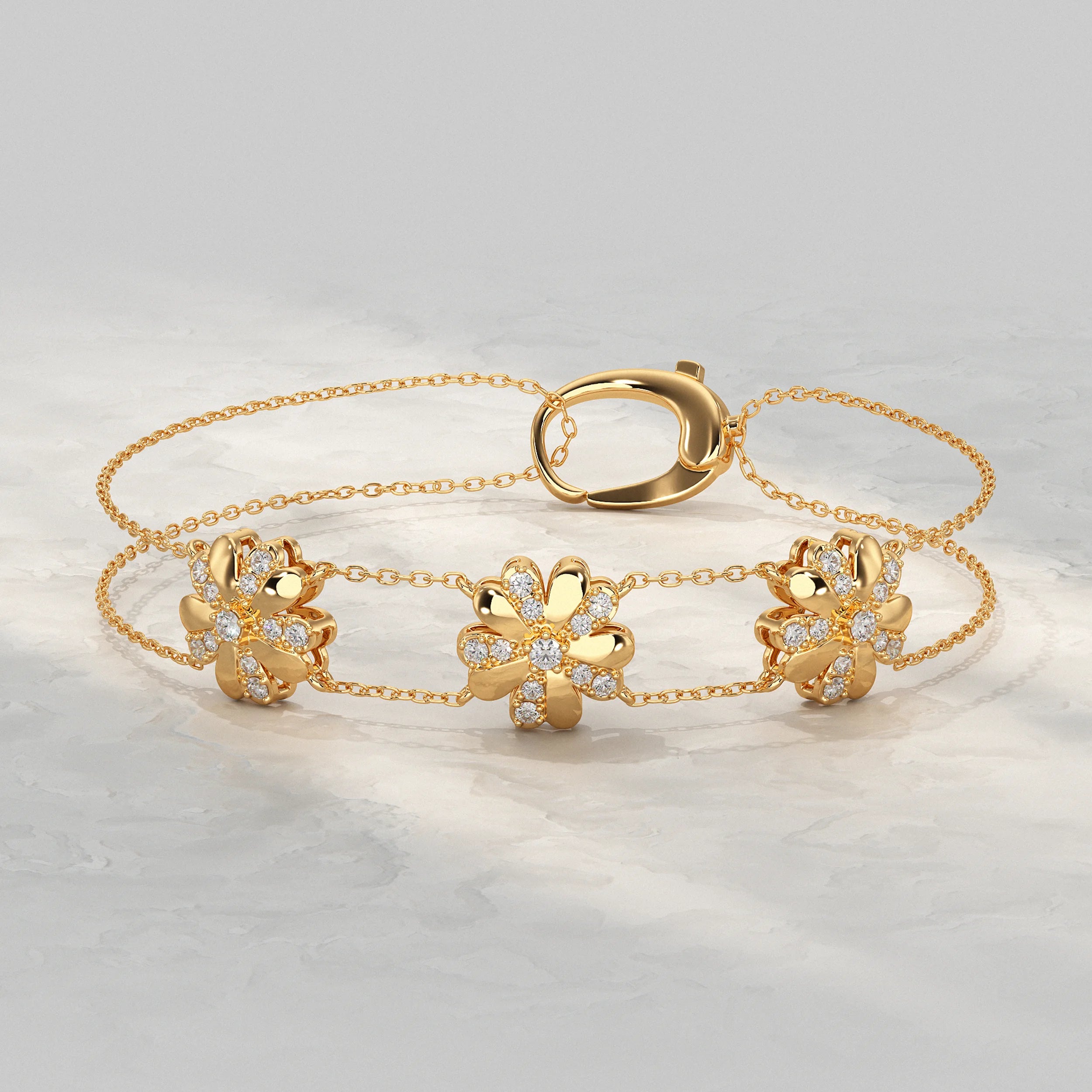 Diamond Triple Floral Double Chain Bracelet Bracelet