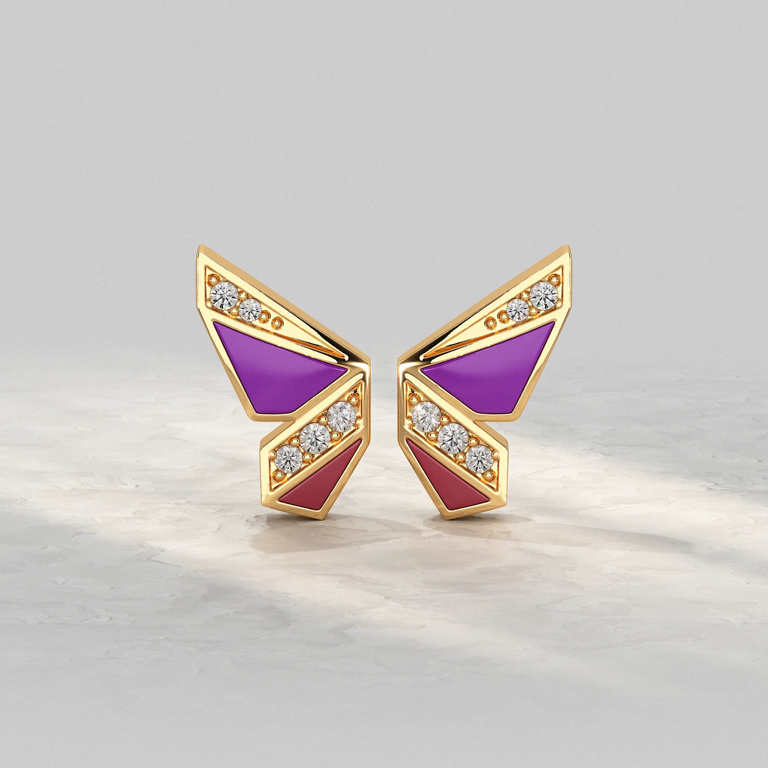 Purple Enamel Butterfly Lab Diamond Stud Earrings Earrings