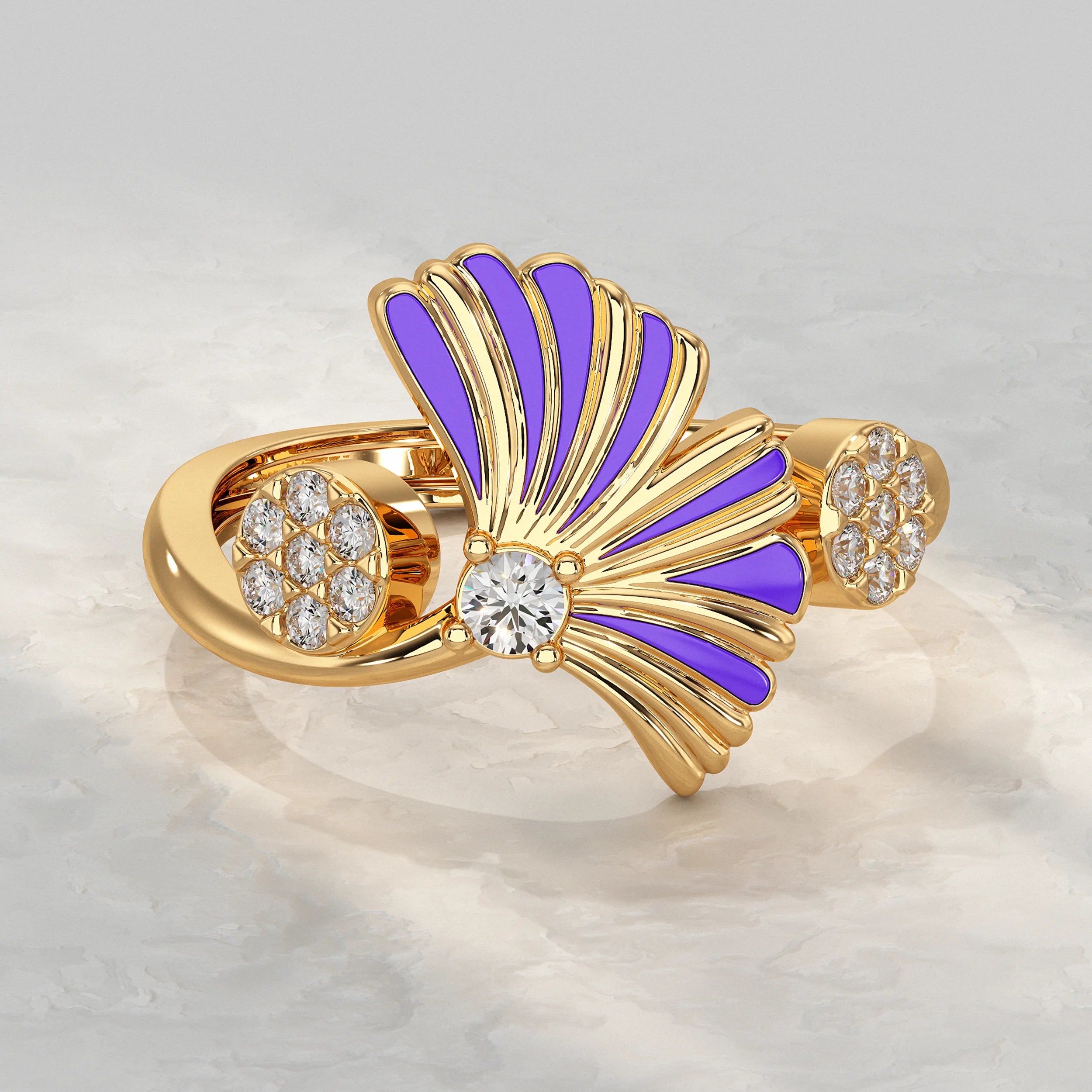Enamel Flower Shape Lab Diamond Ring Rings