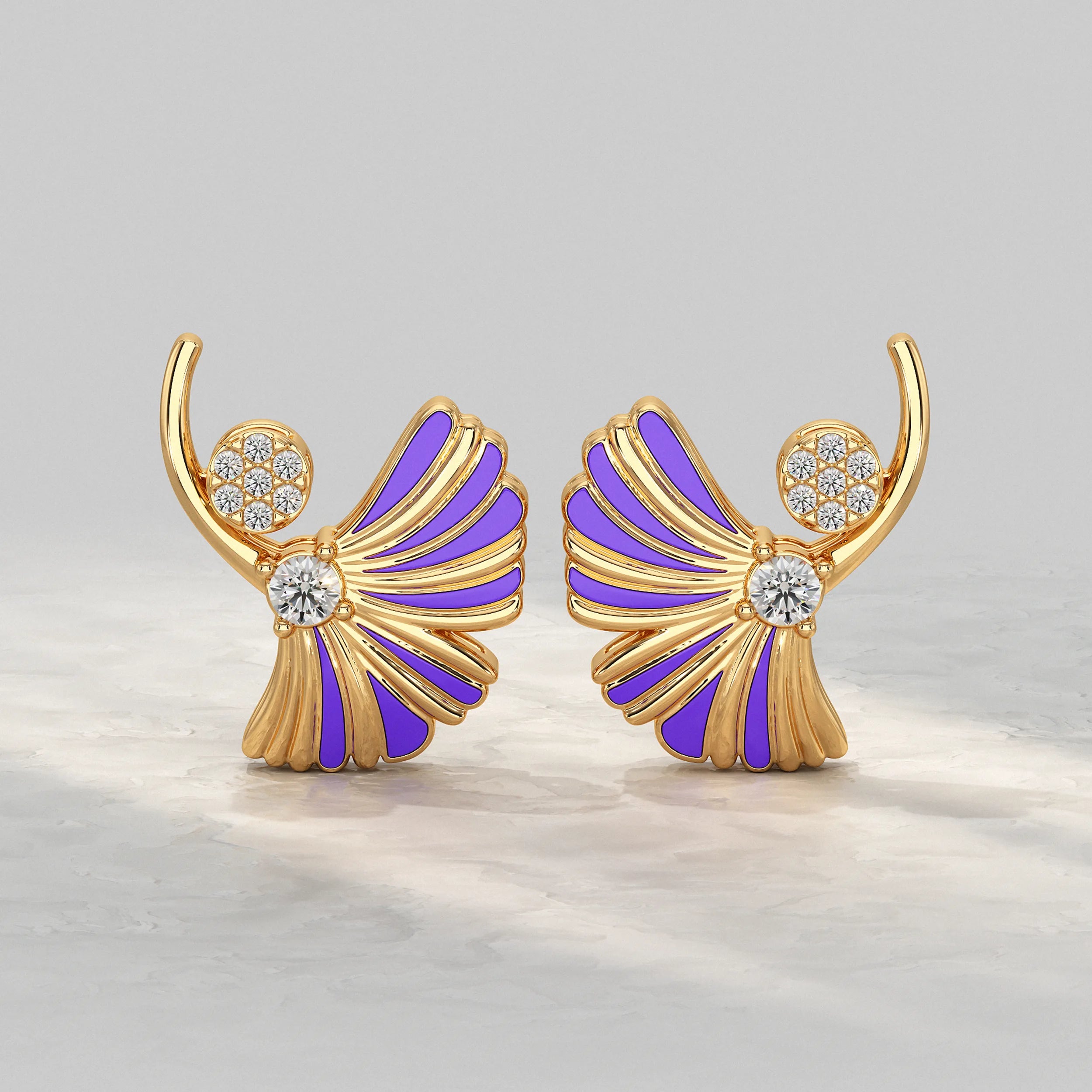 Enamel Flower Shape Lab Diamond Stud Earrings Earrings