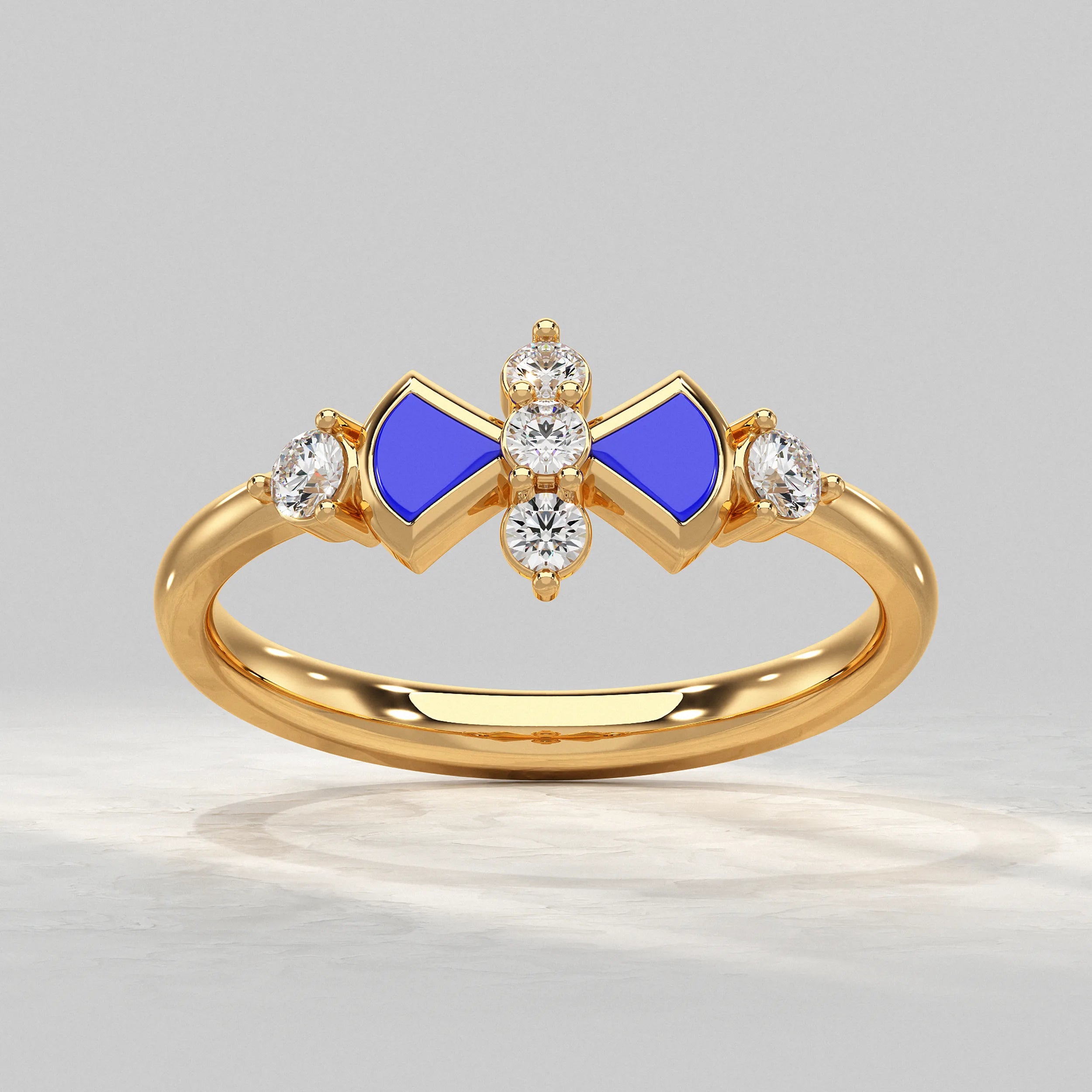 Modern Round Diamond Ring with Blue Enamel Accent Rings