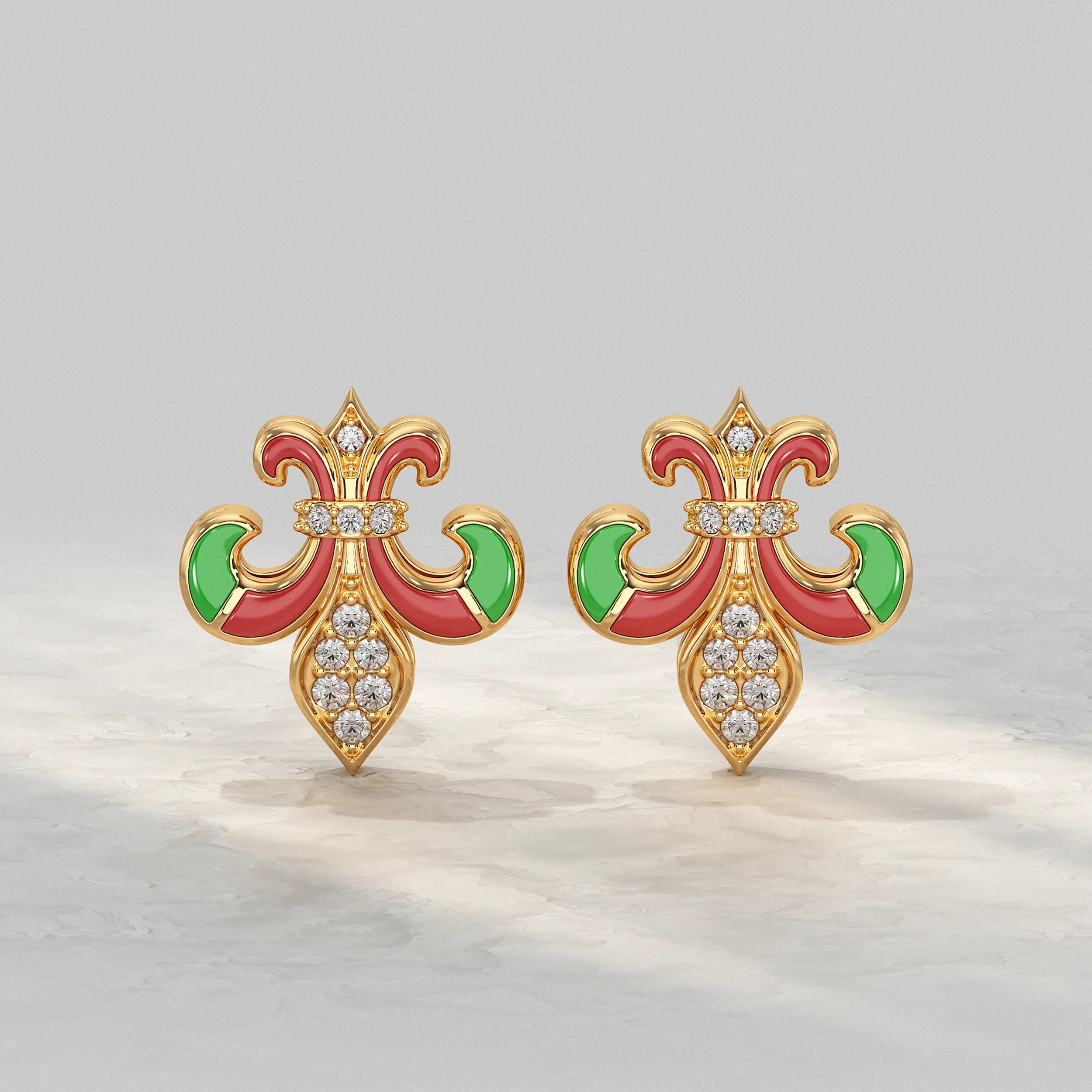 Enamel Diamond Fleur-de-Lis Stud Earrings Earrings