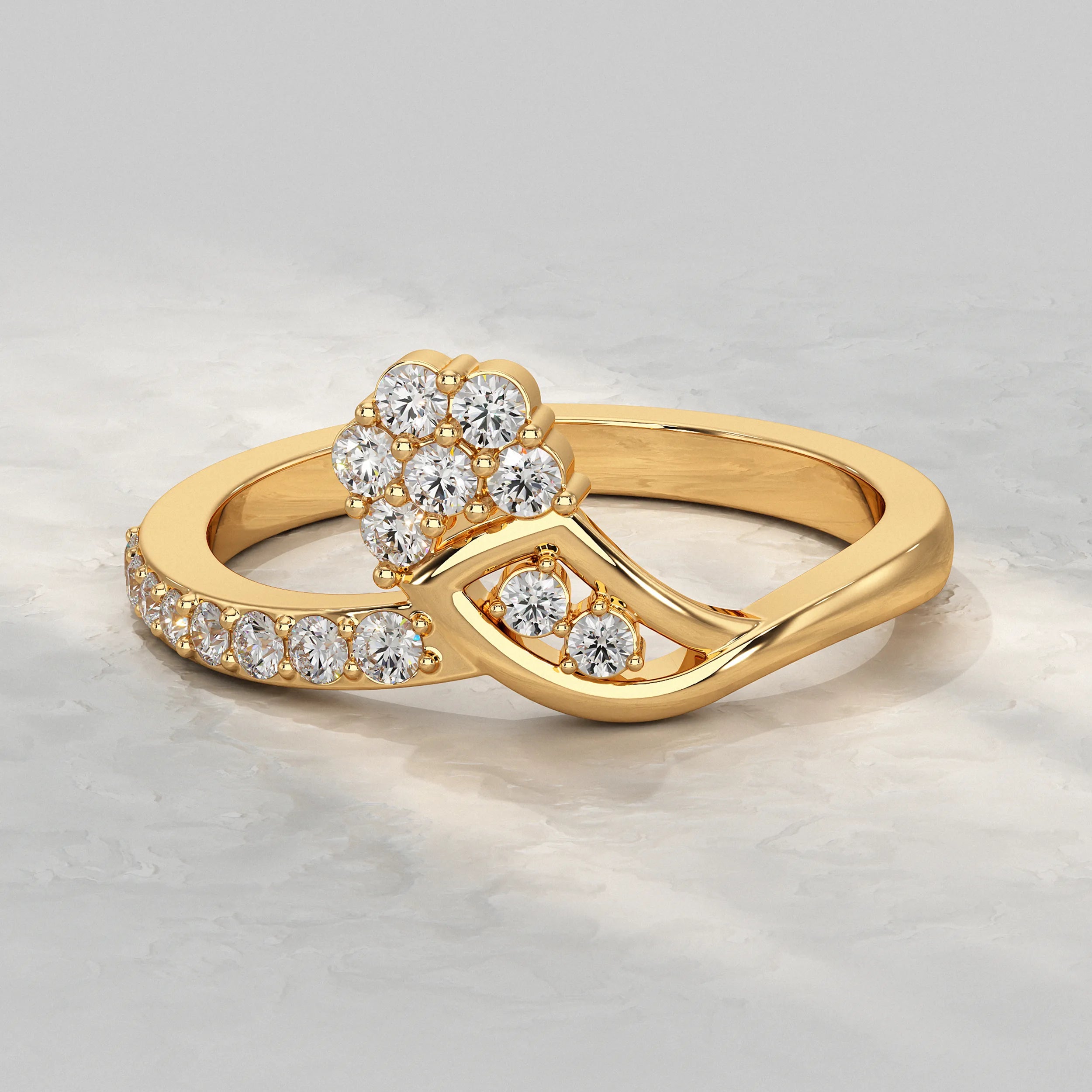 Floral Cluster Crossover Diamond Ring Rings