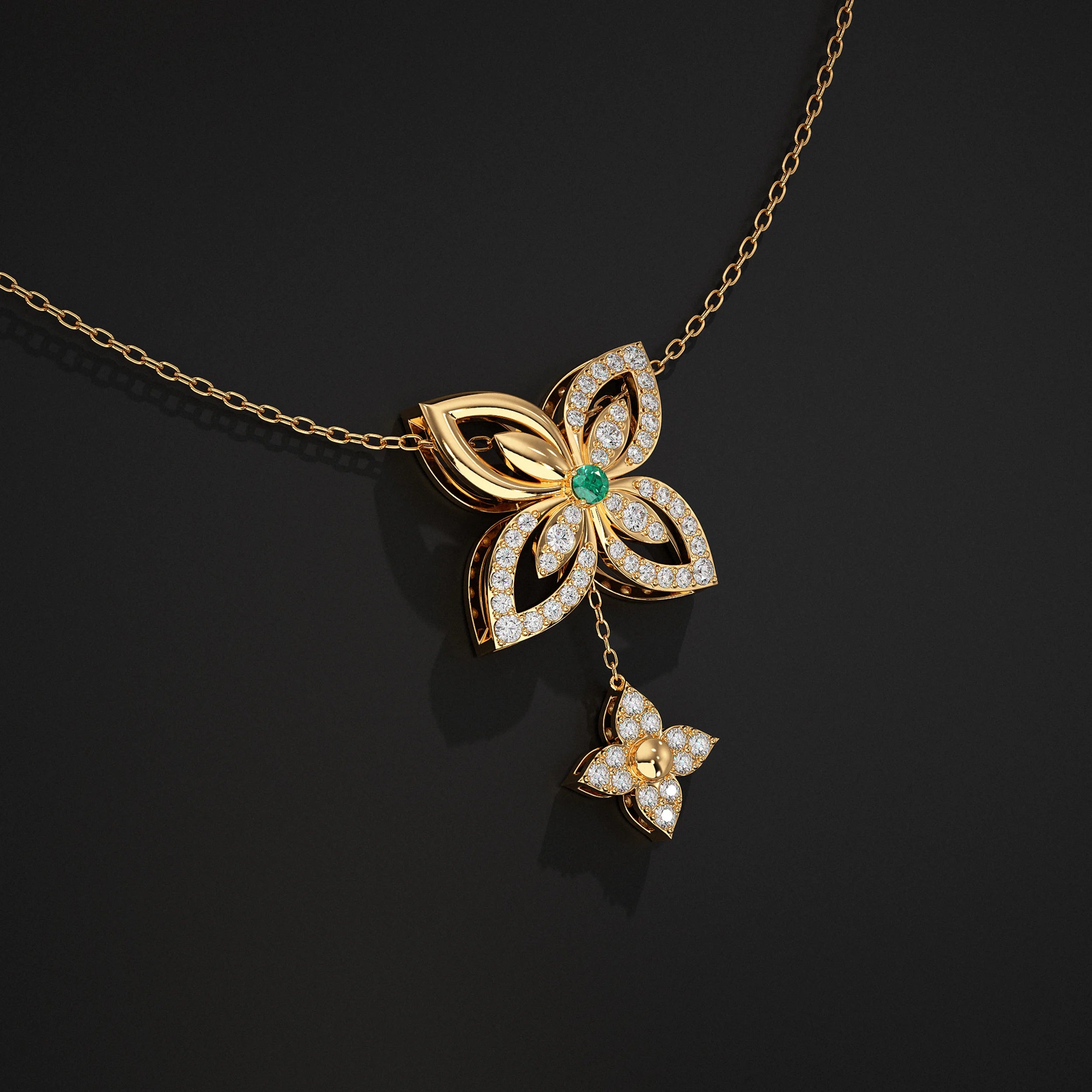 Round Diamond Flower Design With Drop Chains Pendant