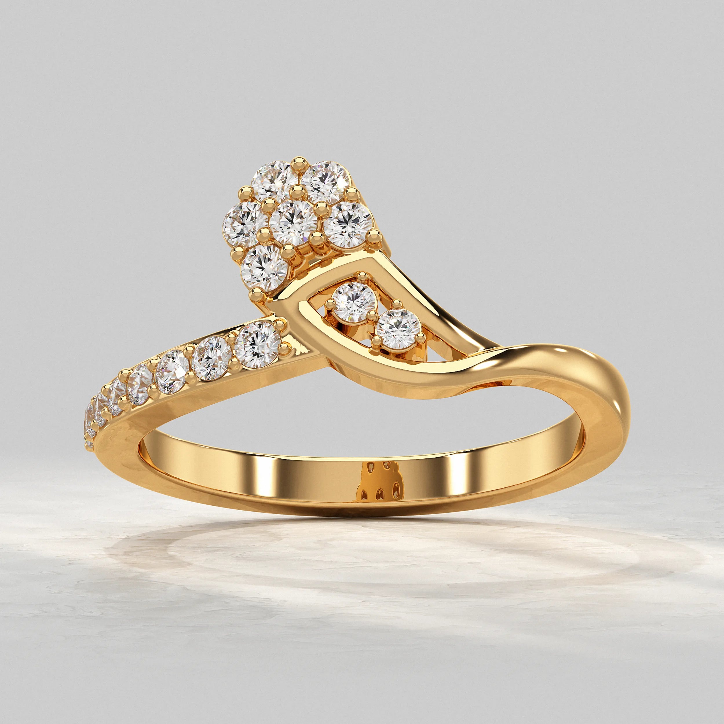Floral Cluster Crossover Diamond Ring Rings